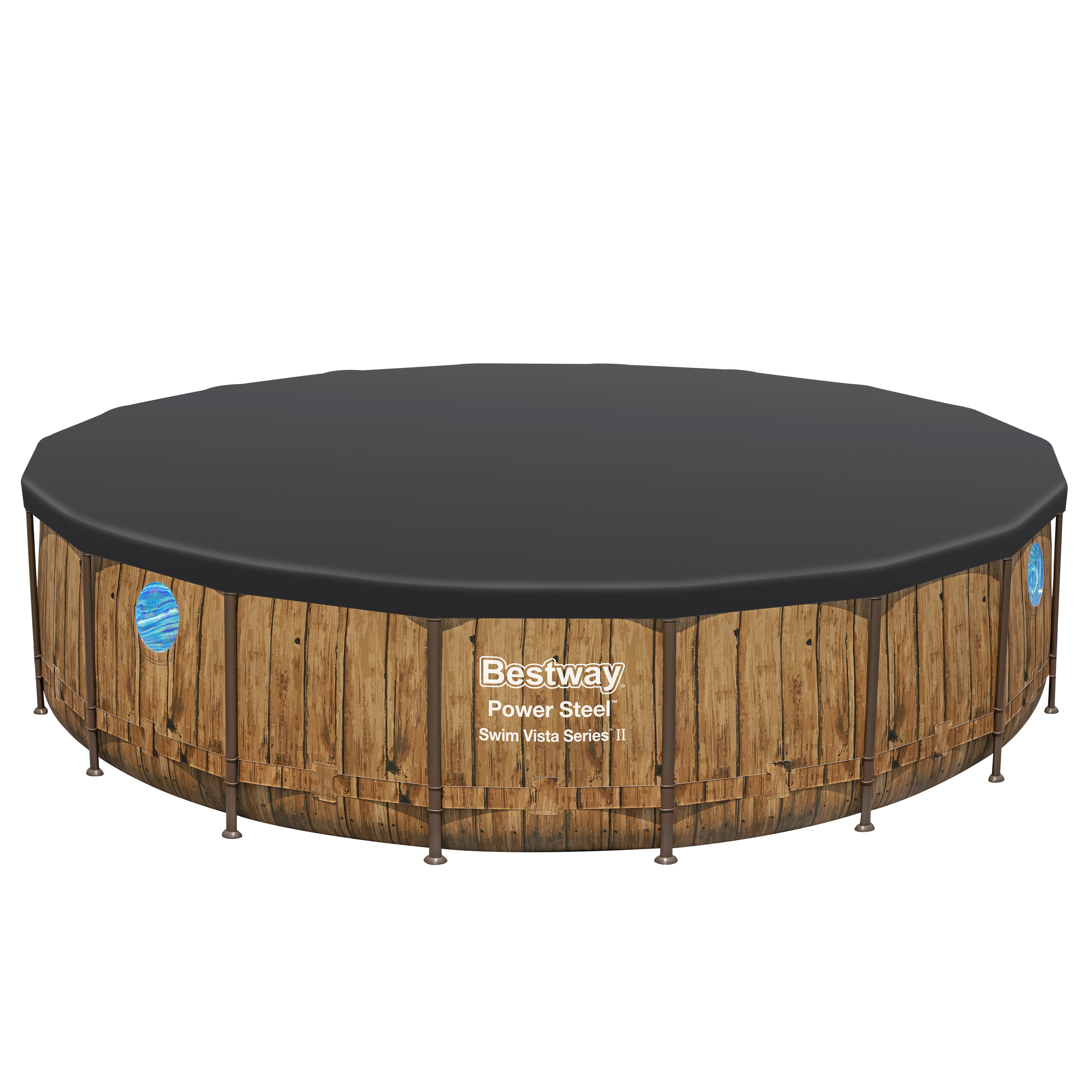 Power Steel™ Swim Vista Series™ Frame Pool Komplett Set mit Filterpumpe Ø 549 x 122 cm, Holz-Optik (Pinie), rund