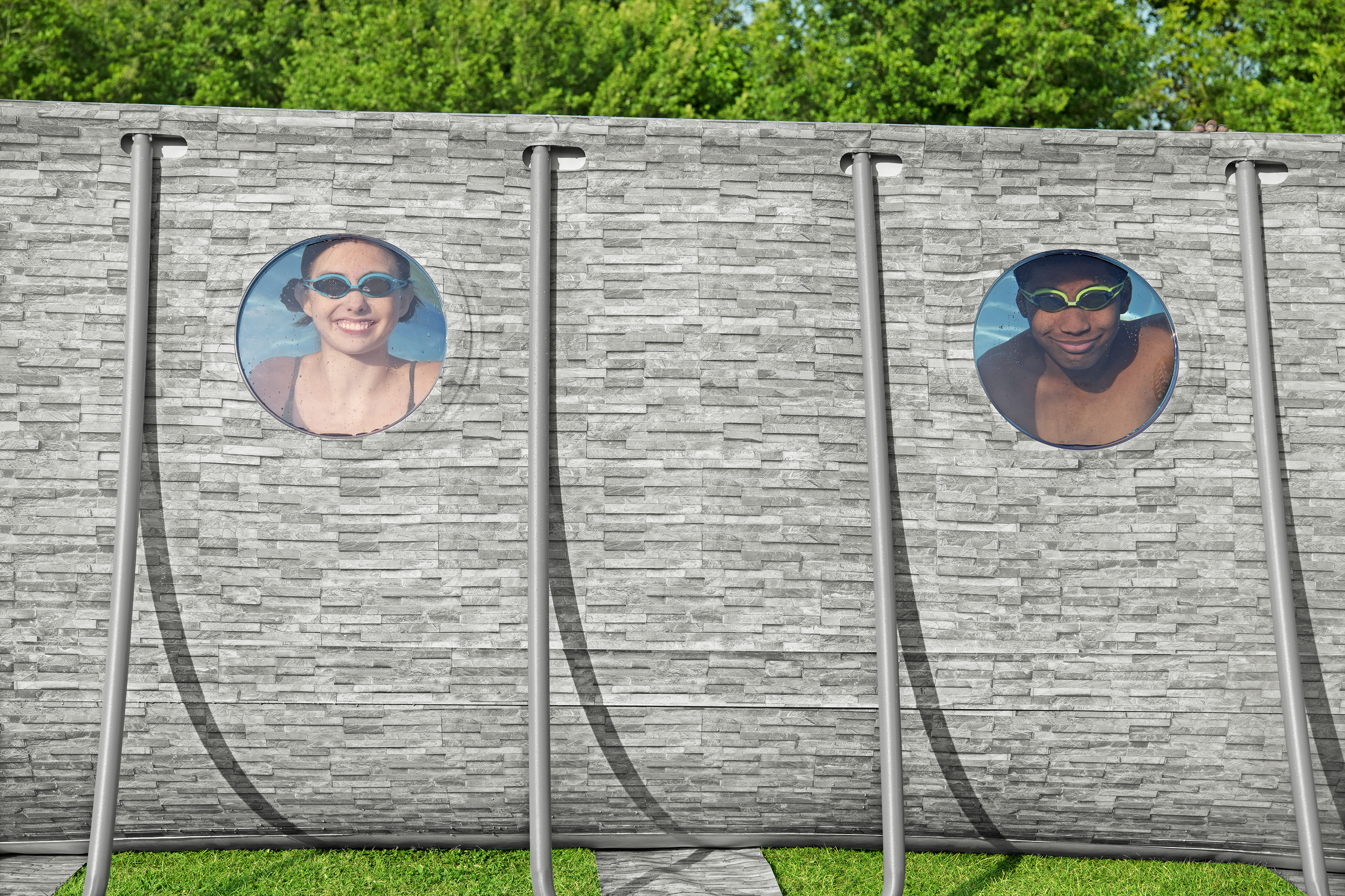 Power Steel™ Swim Vista Series™ Solo Pool ohne Zubehör 549 x 274 x 122 cm, Steinwand-Optik (Cremegrau), oval