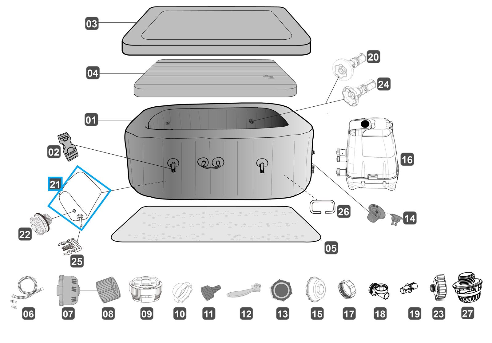 Bestway® Spare Part Backrest for LAY-Z-SPA® Palma / Maldives HydroJet Pro™ 201 x 201 x 80 cm