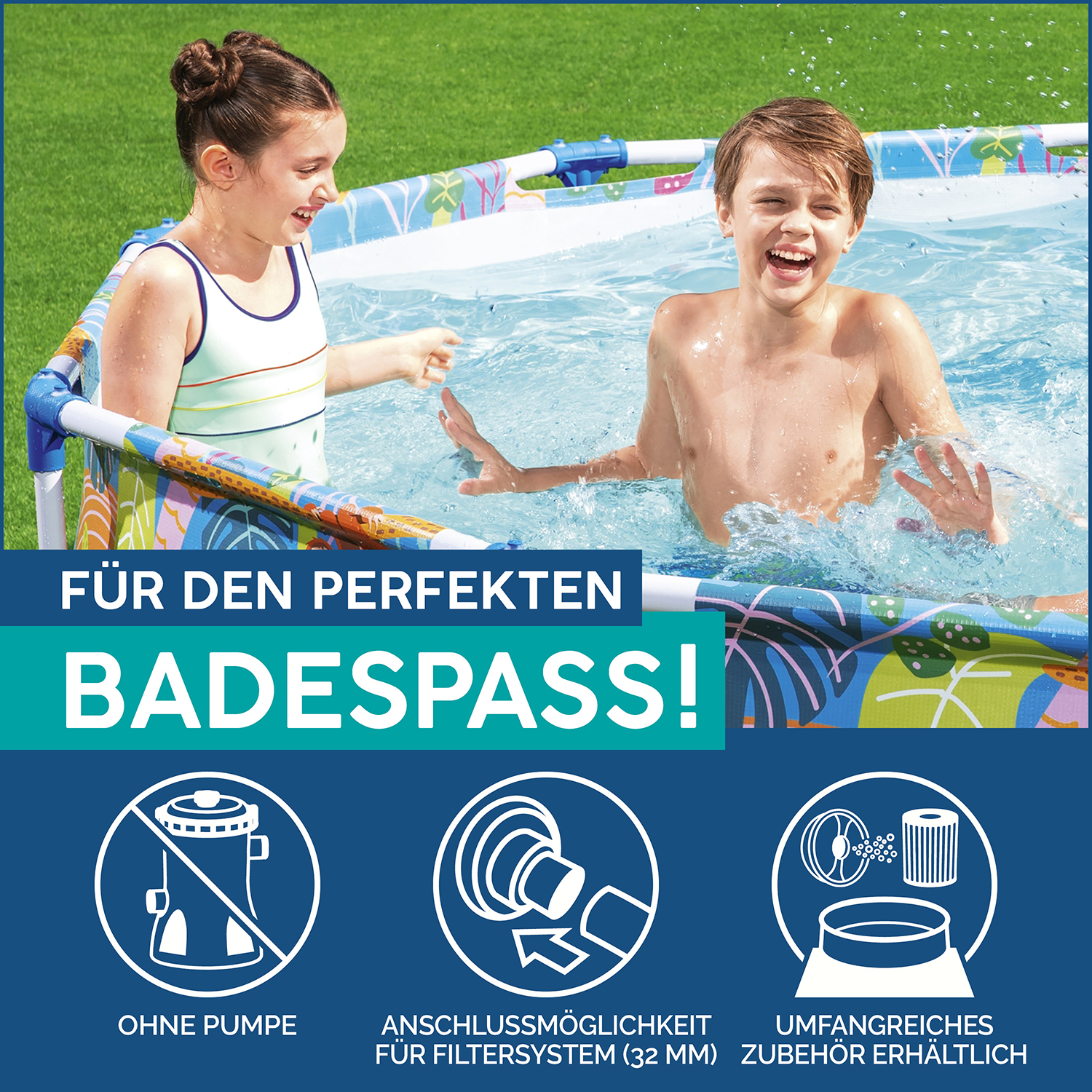 Steel Pro™ Frame Pool ohne Pumpe Ø 305 x 66 cm, buntes Zebra-Design, rund