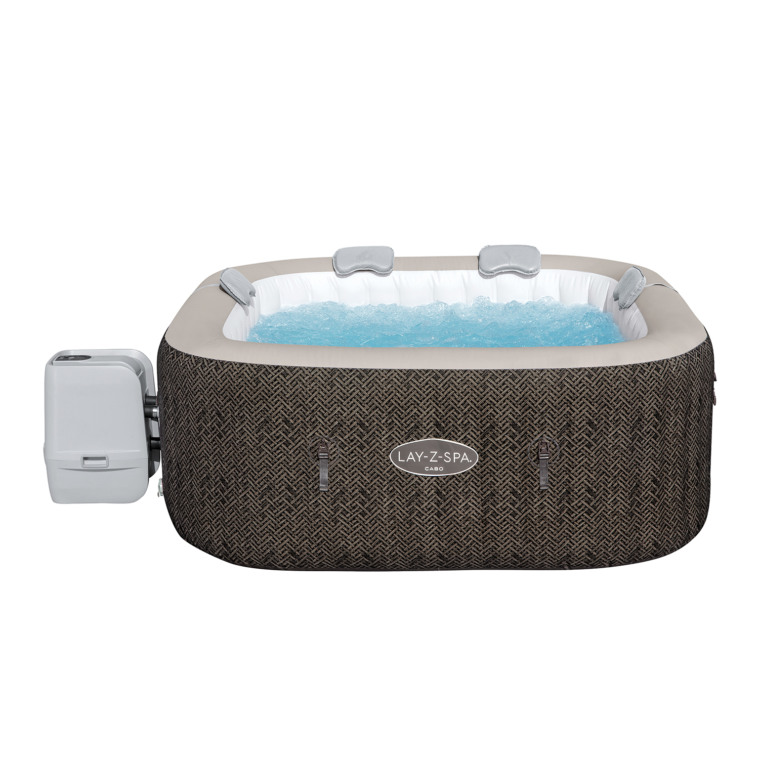 LAY-Z-SPA® Energiespar Whirlpool Cabo HydroJet™ mit App-Steuerung, für 6 Personen, 180 x 180 x 71 cm, Kreuzgeflecht-Optik (Eichengrau)