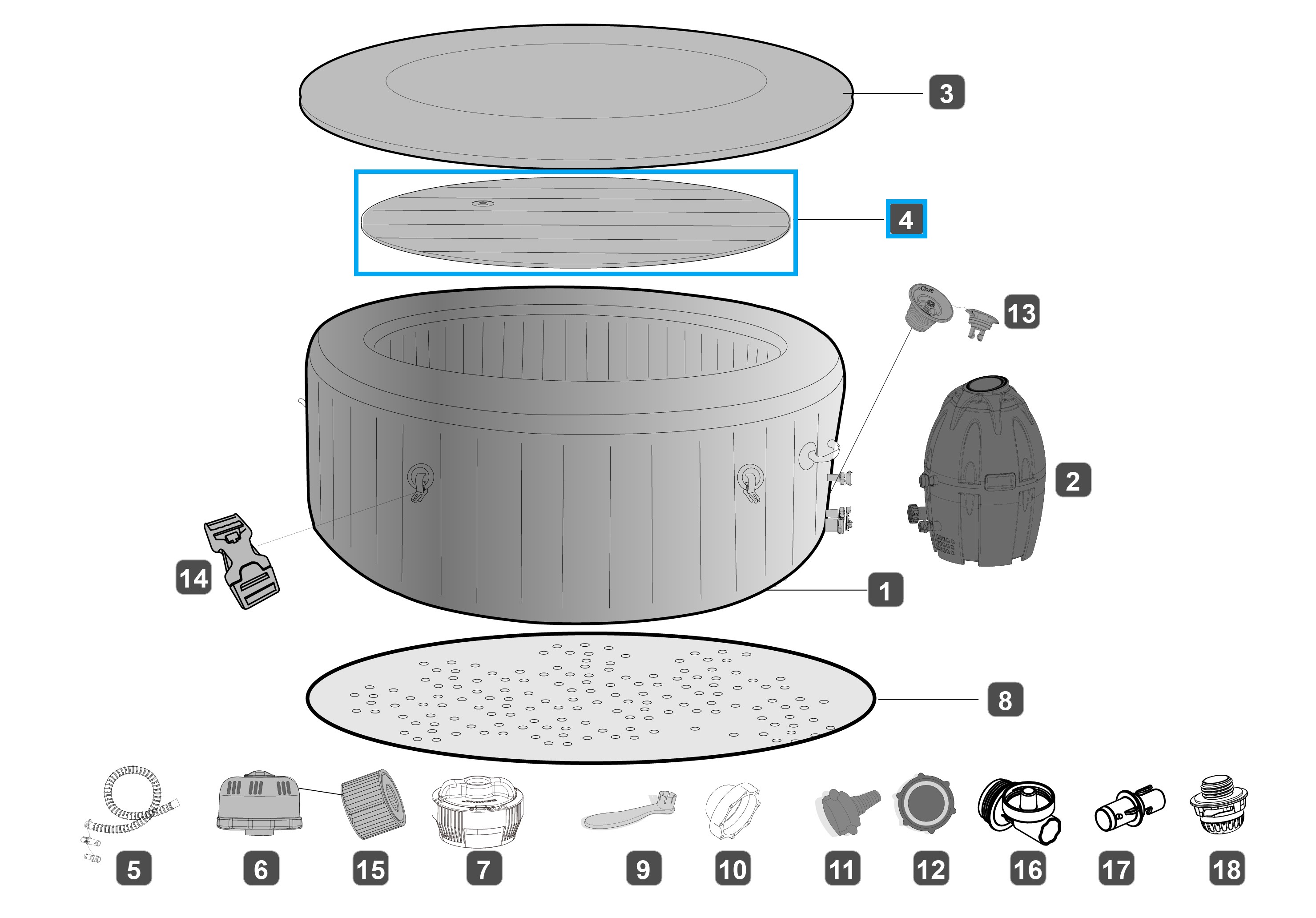 Bestway® Spare Part Inflatable cushion for the cover of LAY-Z-SPA® AirJet™/HydroJetPro™ whirlpool Ø216cm