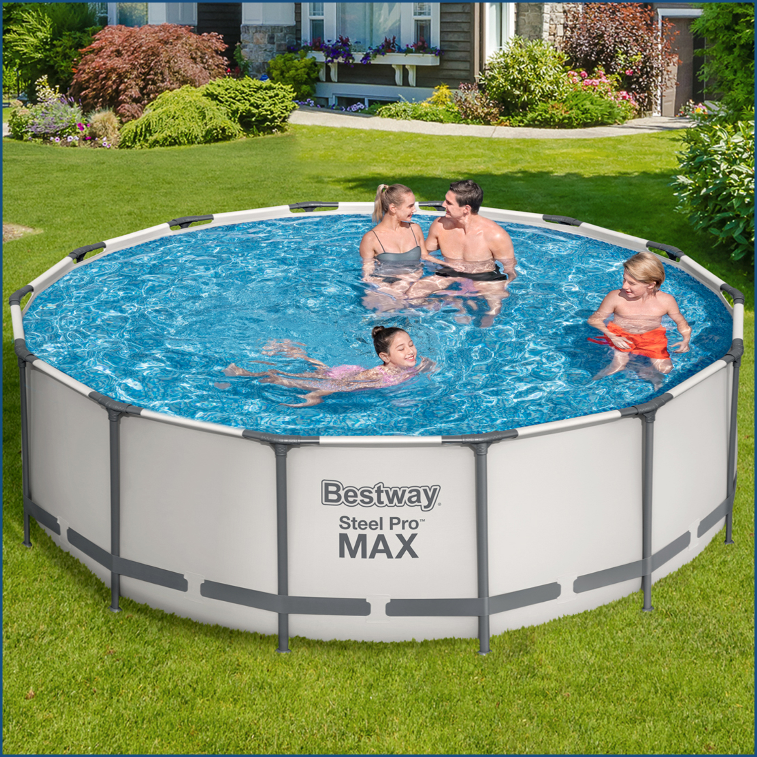 Steel Pro MAX™ Frame Pool Komplett-Set mit Filterpumpe Ø 427 x 122 cm, lichtgrau, rund