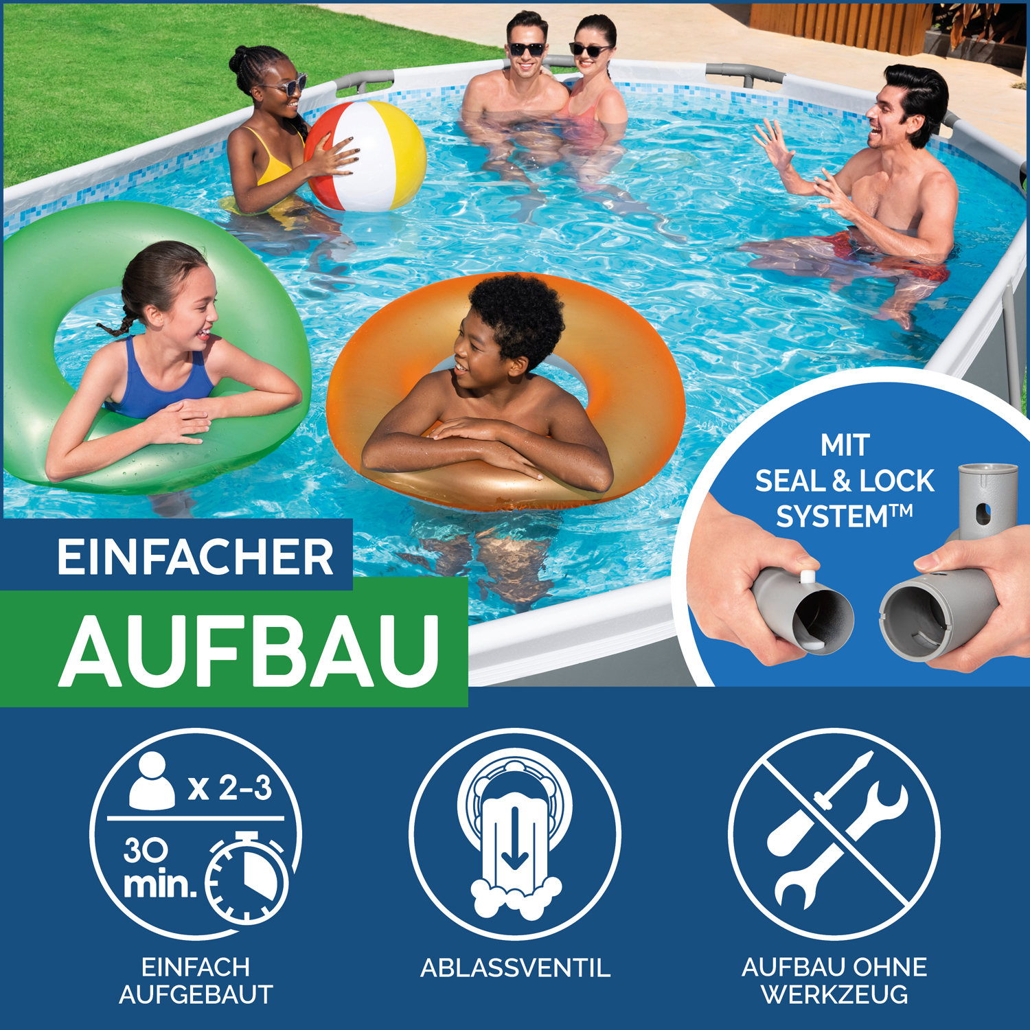 Power Steel™ Frame Pool Komplett-Set mit Filterpumpe 488 x 305 x 107 cm, grau, oval