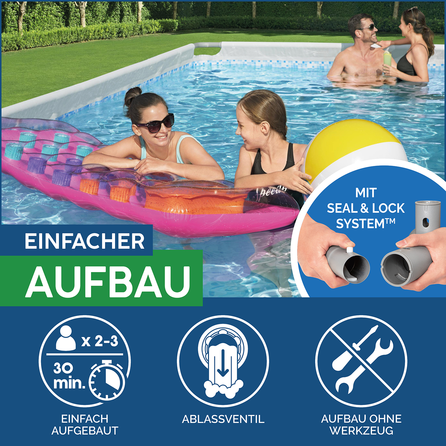 Power Steel™ Frame Pool Komplett-Set mit Filterpumpe 640 x 274 x 132 cm , lichtgrau, eckig