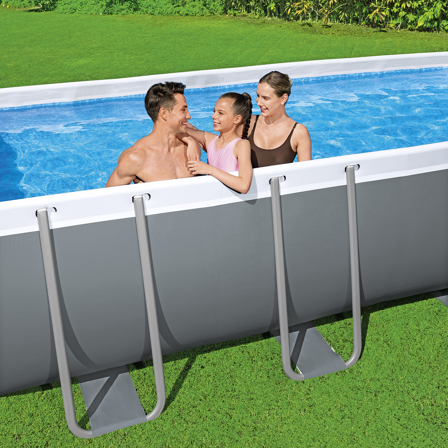 Steel Pro MAX™ Frame Pool Komplett-Set mit Sandfilteranlage 488 x 244 x 122 cm, grau, eckig