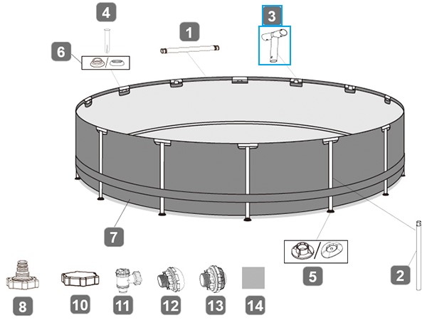 Bestway® Spare Part T-connector (grey/Seal&Lock System™) for Power Steel™ pool 610/671x132 cm, round
