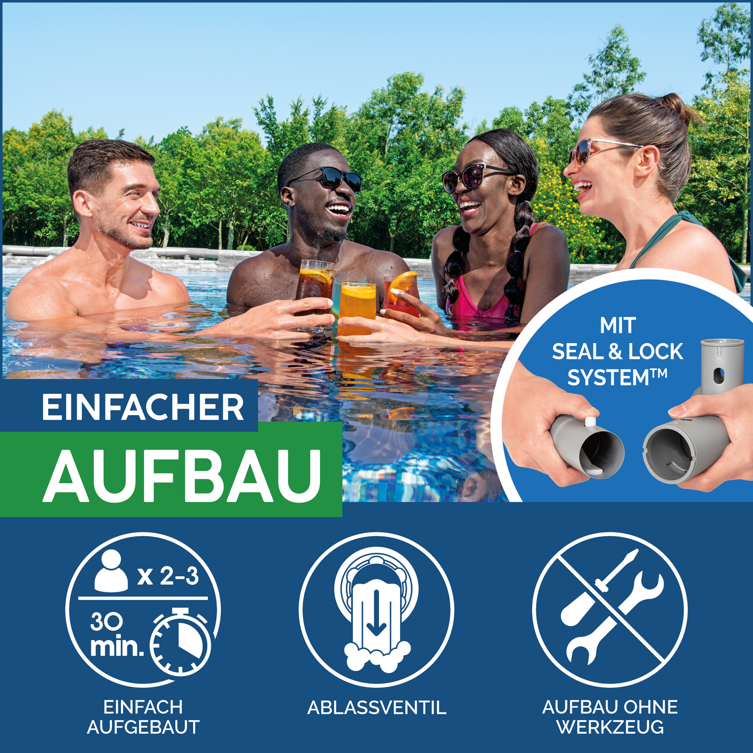 Power Steel™ Swim Vista Series™ Frame Pool Komplett-Set mit Sandfilteranlage 488 x 305 x 107 cm , Steinwand-Optik (Cremegrau), oval