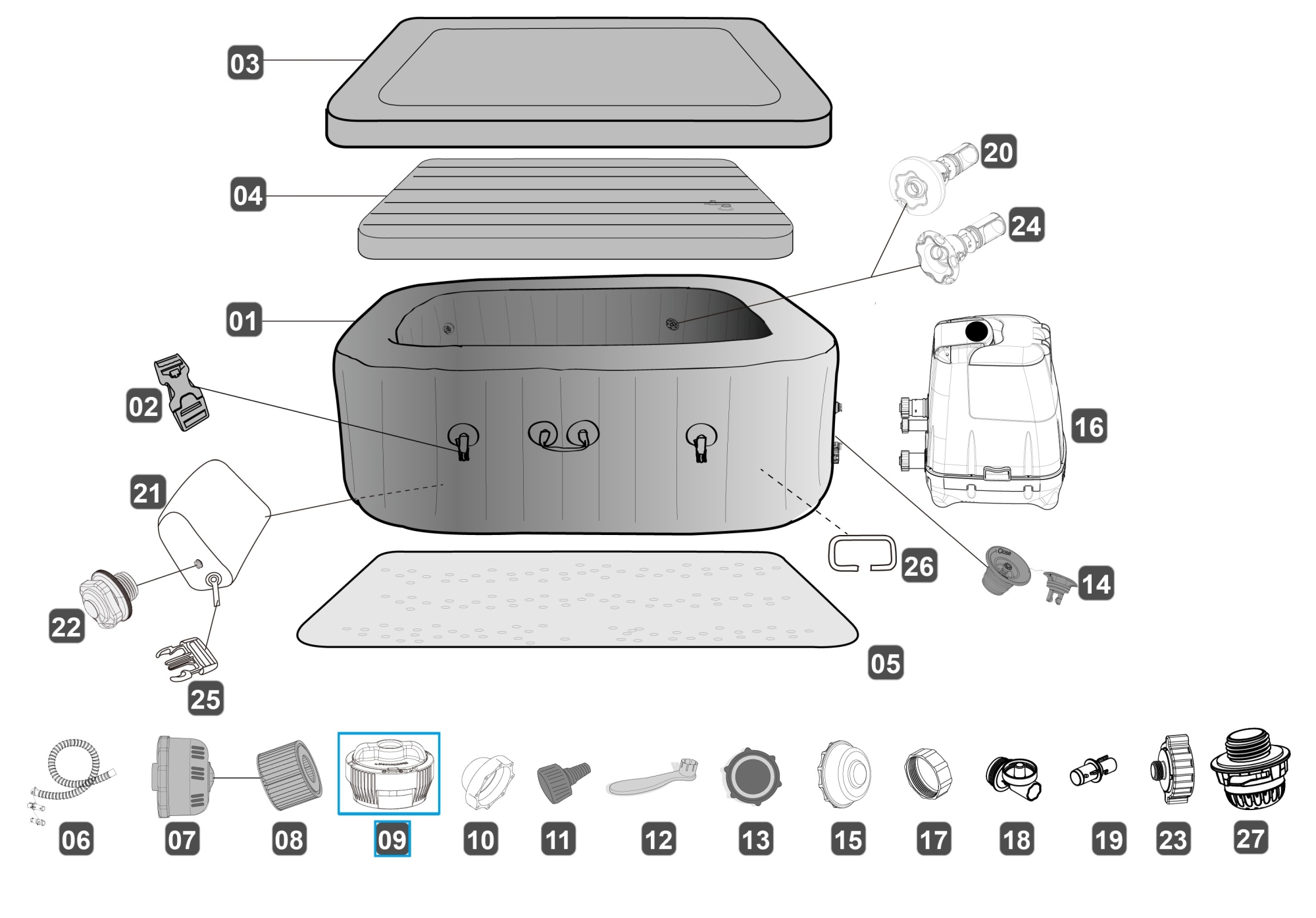 Bestway® Spare Part ChemConnect™ chemical dispenser (grey) for LAY-Z-SPA® whirlpools (2019 to 2021)