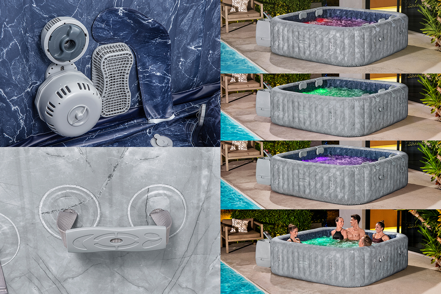 LAY-Z-SPA® Energiespar Whirlpool San Francisco HydroJet Pro™ mit App-Steuerung, für 7 Personen 230 x 230 x 71 cm, Marmor-Optik (Samtgrau)