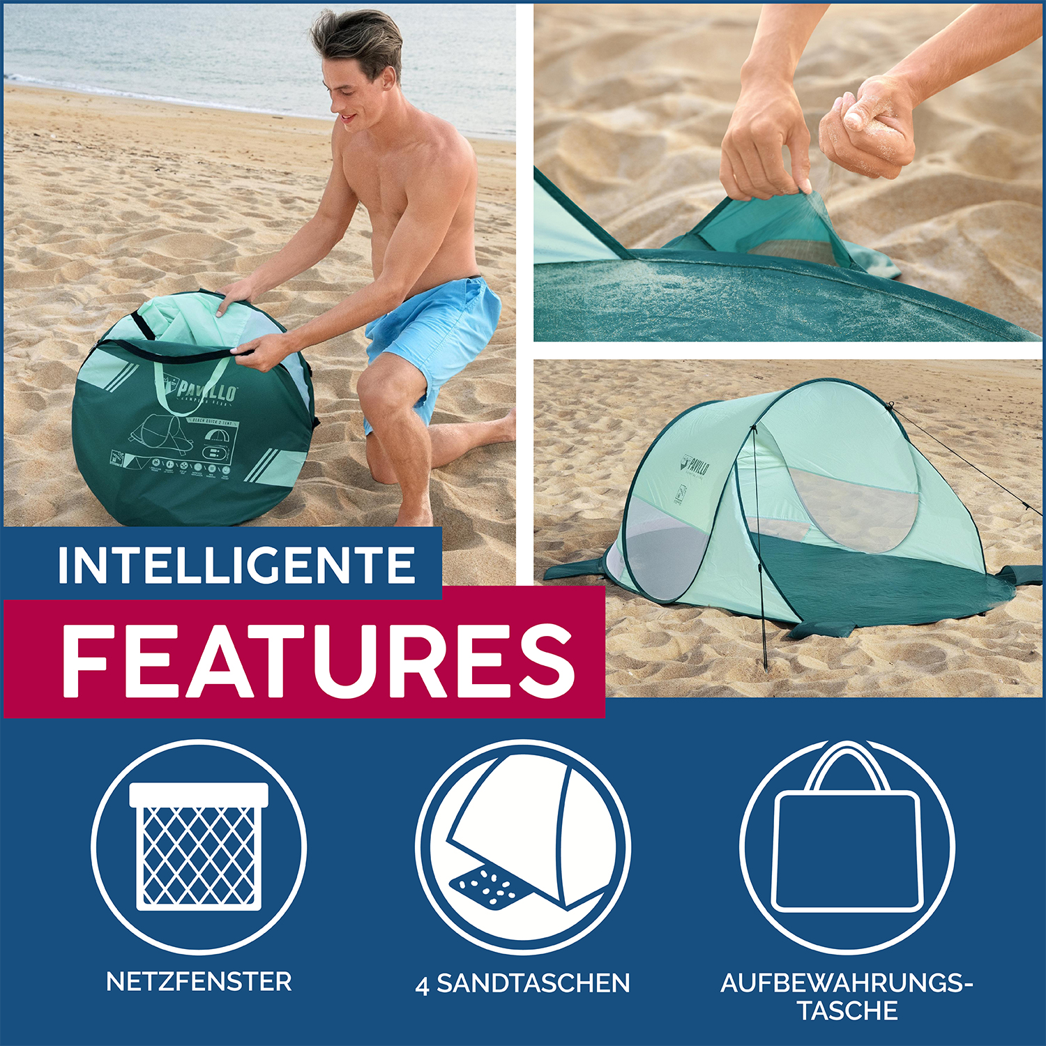 Pavillo™ Pop-Up Strandmuschel Beach Quick 2 200 x 120 x 90 cm 