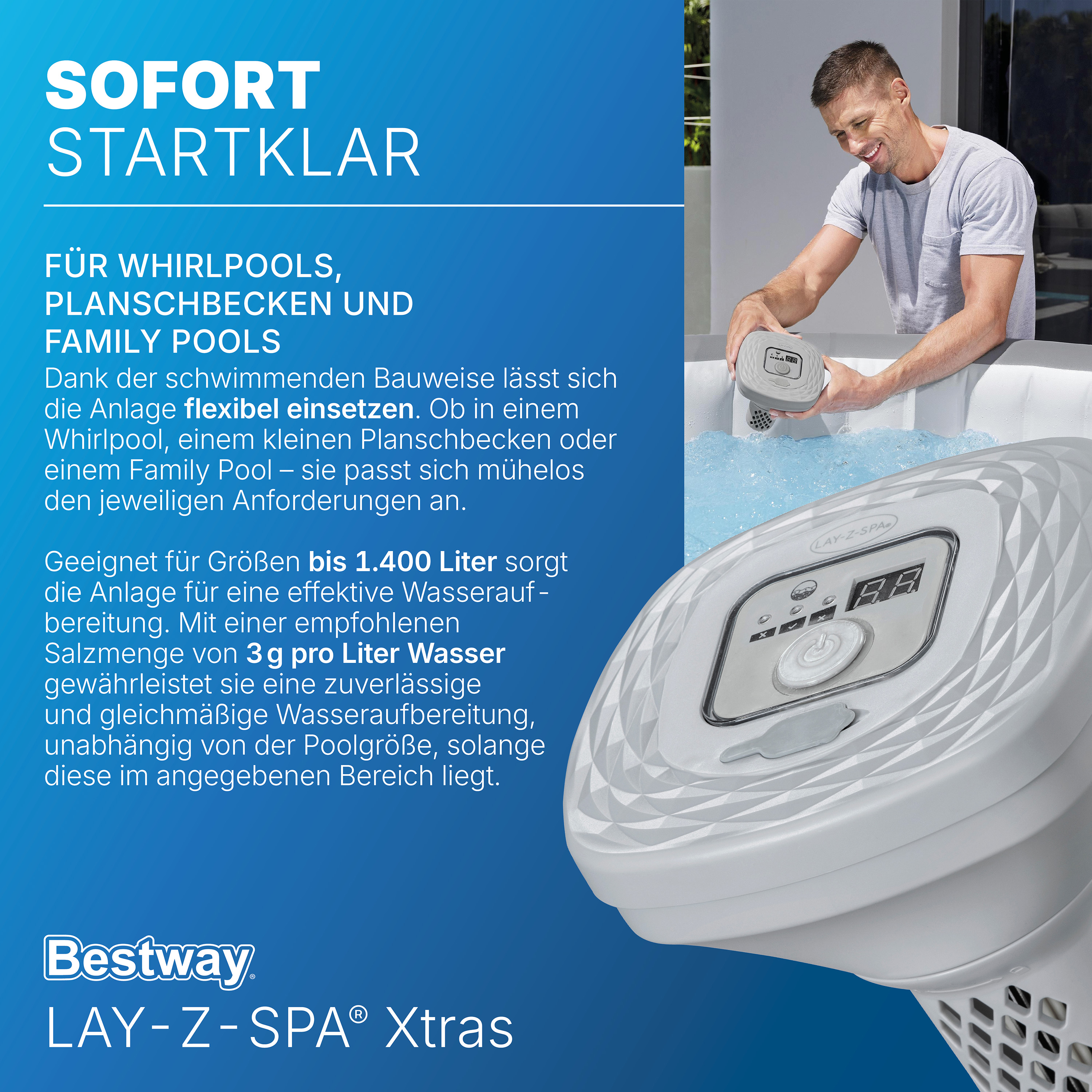LAY-Z-SPA® Xtras schwimmende, akkubetriebene Salzwasseranlage Hydrogenic™ 0,5 g/ h