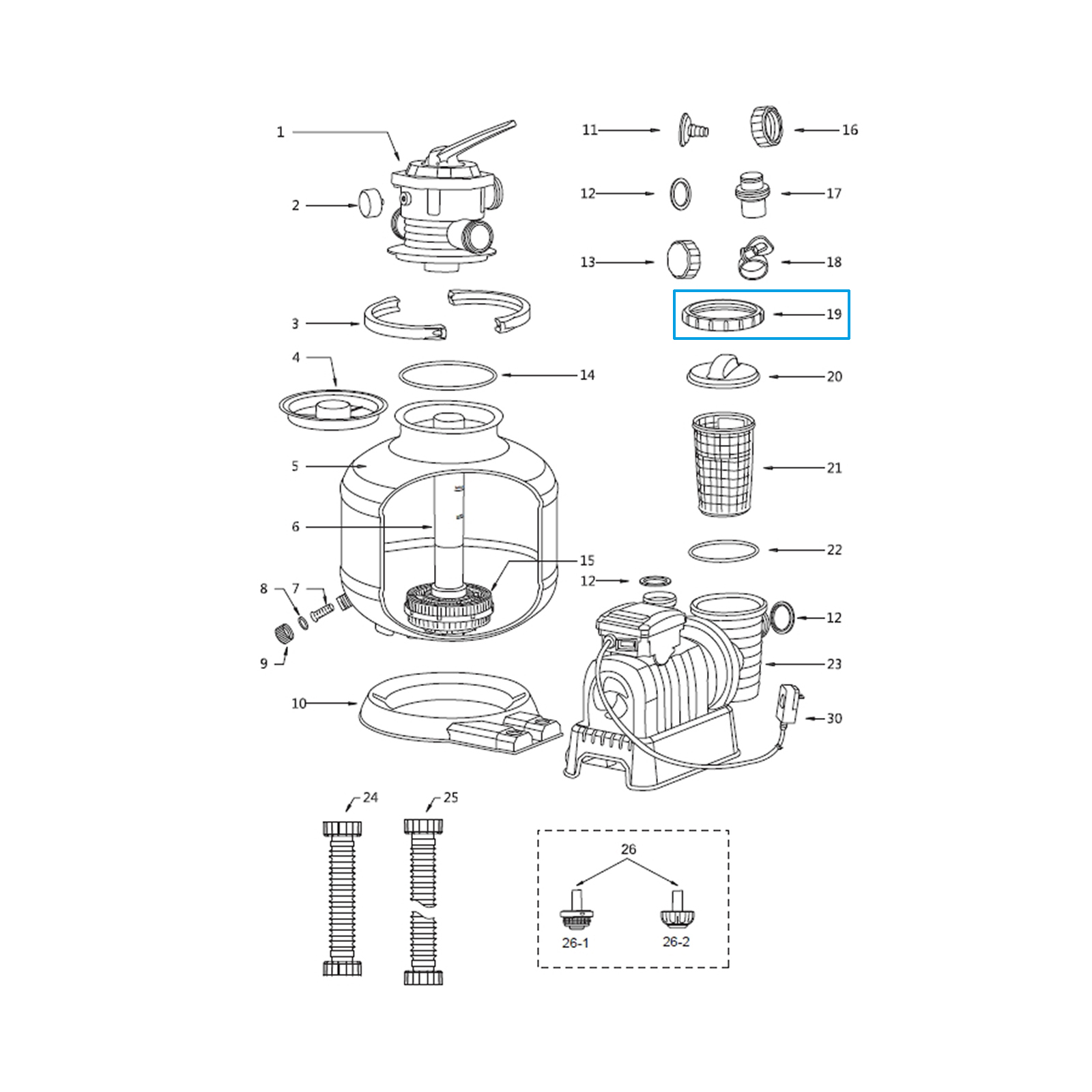 Bestway® Spare Part Nut (Strainer Cover) for various Flowclear™ sand filter units (2023 / 2024) Bestway® Spare Part Vorfiltermanschette for various sand filter unit (2025)