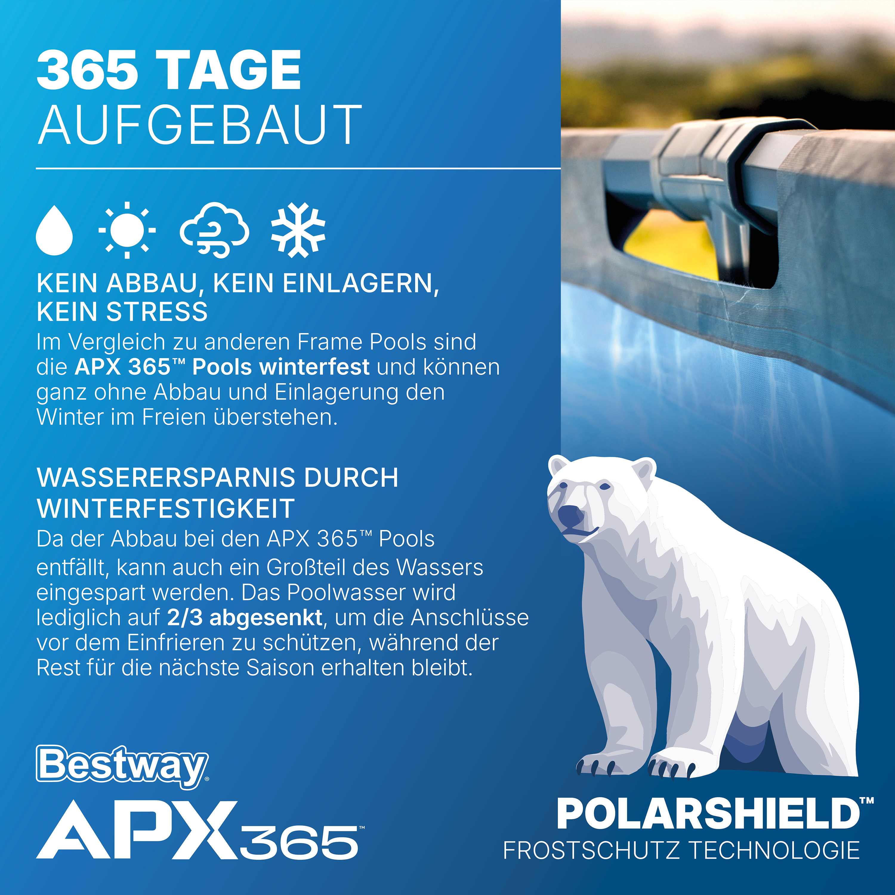APX365™ Winterfestes Frame Pool Komplett Set mit Sandfilteranlage Ø 610 x 132 cm, Marmor-Optik (Dunkel), rund