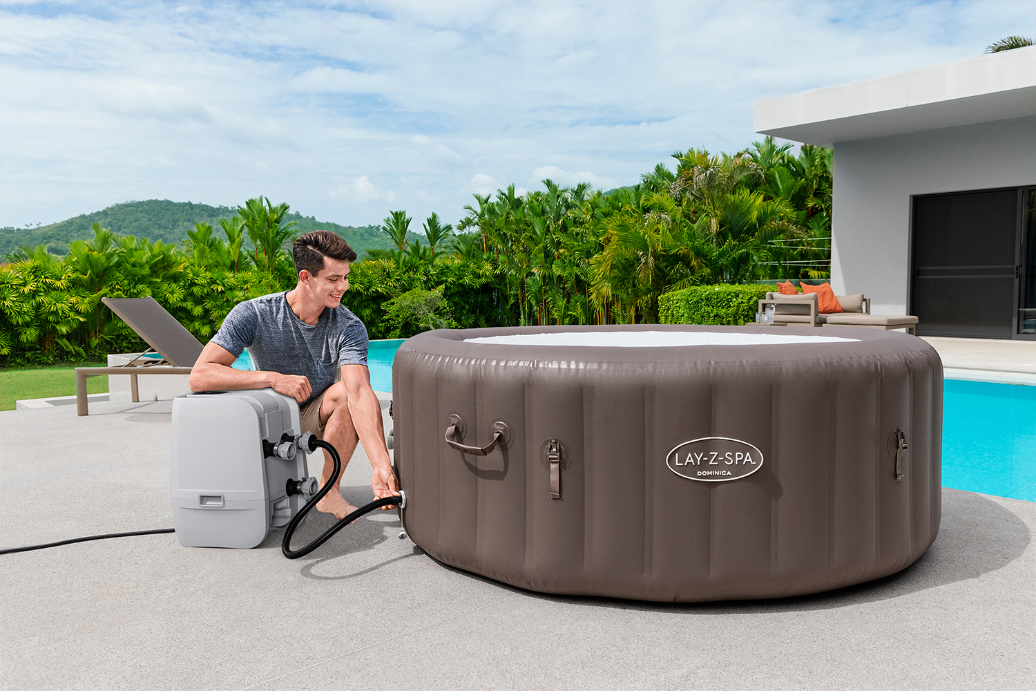 LAY-Z-SPA® Energiespar-Whirlpool Dominica HydroJet™ mit App-Steuerung, für 6 Personen Ø 196 x 71 cm, Urbanbraun