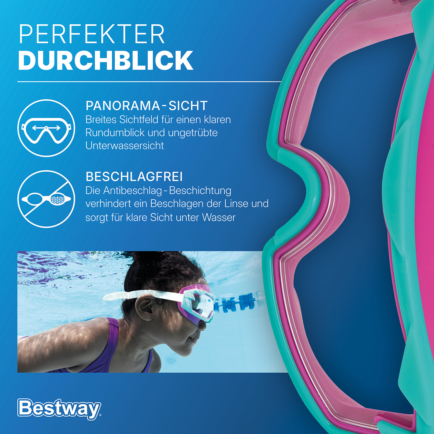 Schwimmbrille Tidal Surge™ ab 7 Jahren, Türkis