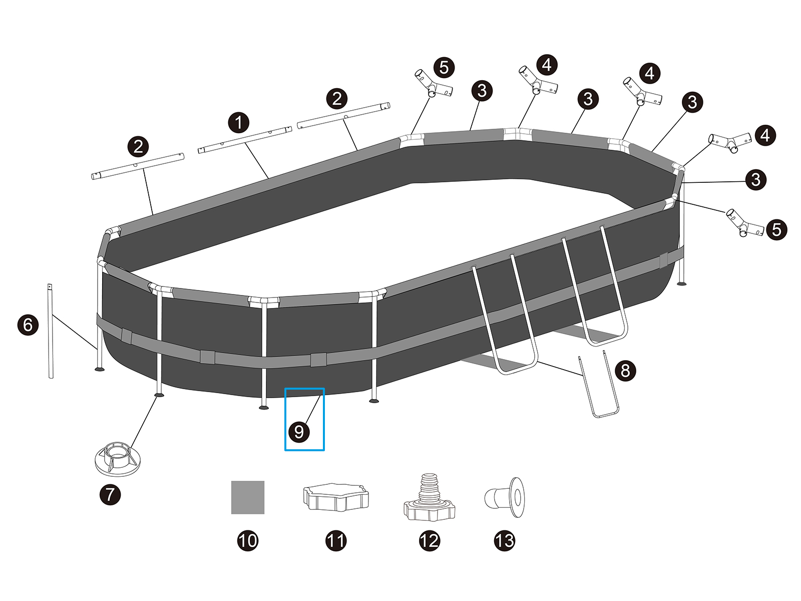 Bestway® Ersatzteil Poolfolie (grau) für Steel Pro MAX™ Pool 427 x 250 x 100 cm, oval