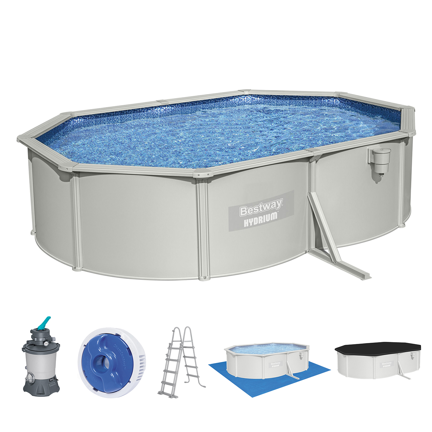 Hydrium™ Stahlwandpool Komplett-Set mit Sandfilteranlage 500 x 360 x 120 cm, granitgrau, oval