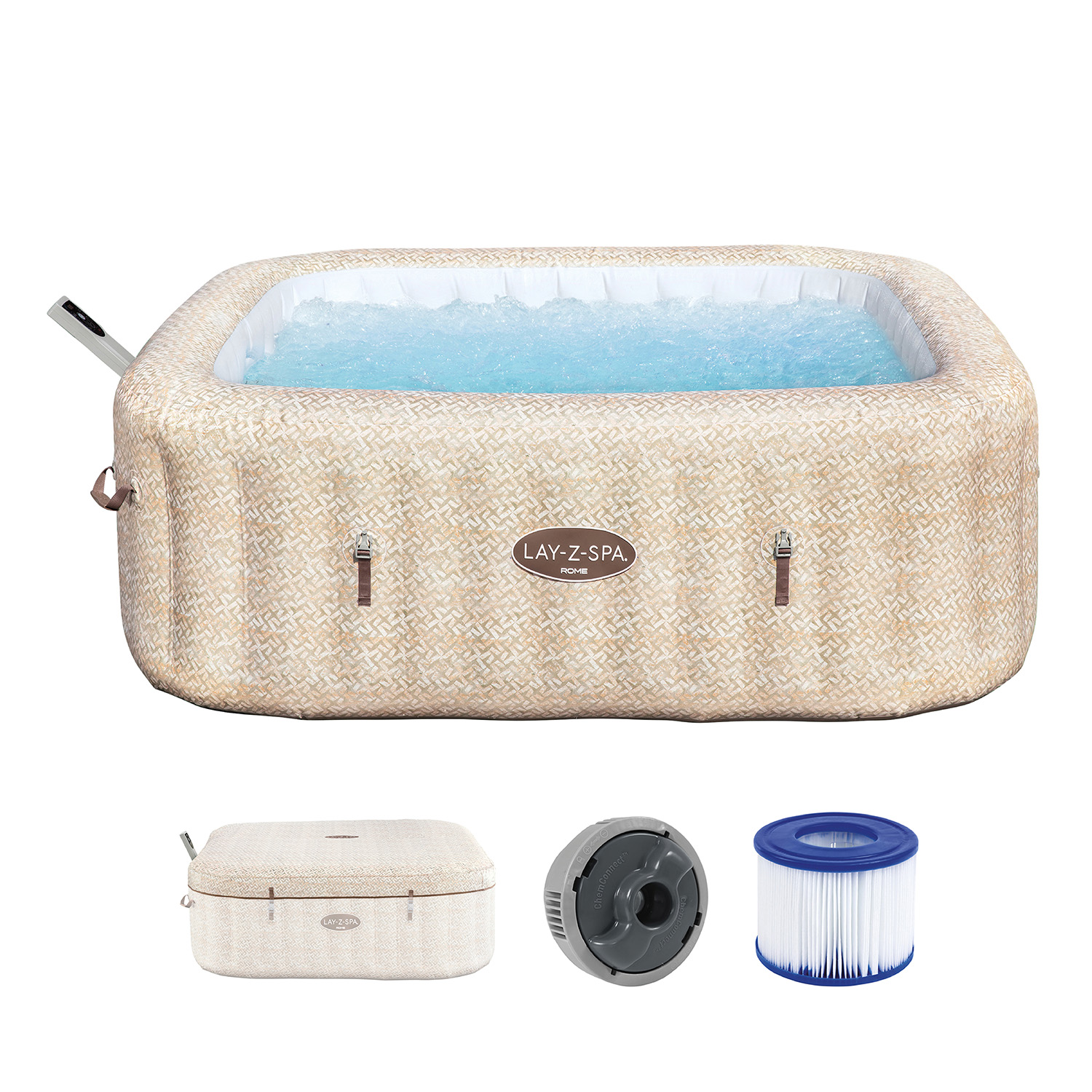 LAY-Z-SPA® Energiespar Whirlpool Rome AirJet™ mit App-Steuerung, für 7 Pers. 201 x 201 x 71 cm, Sandmarmor-Optik