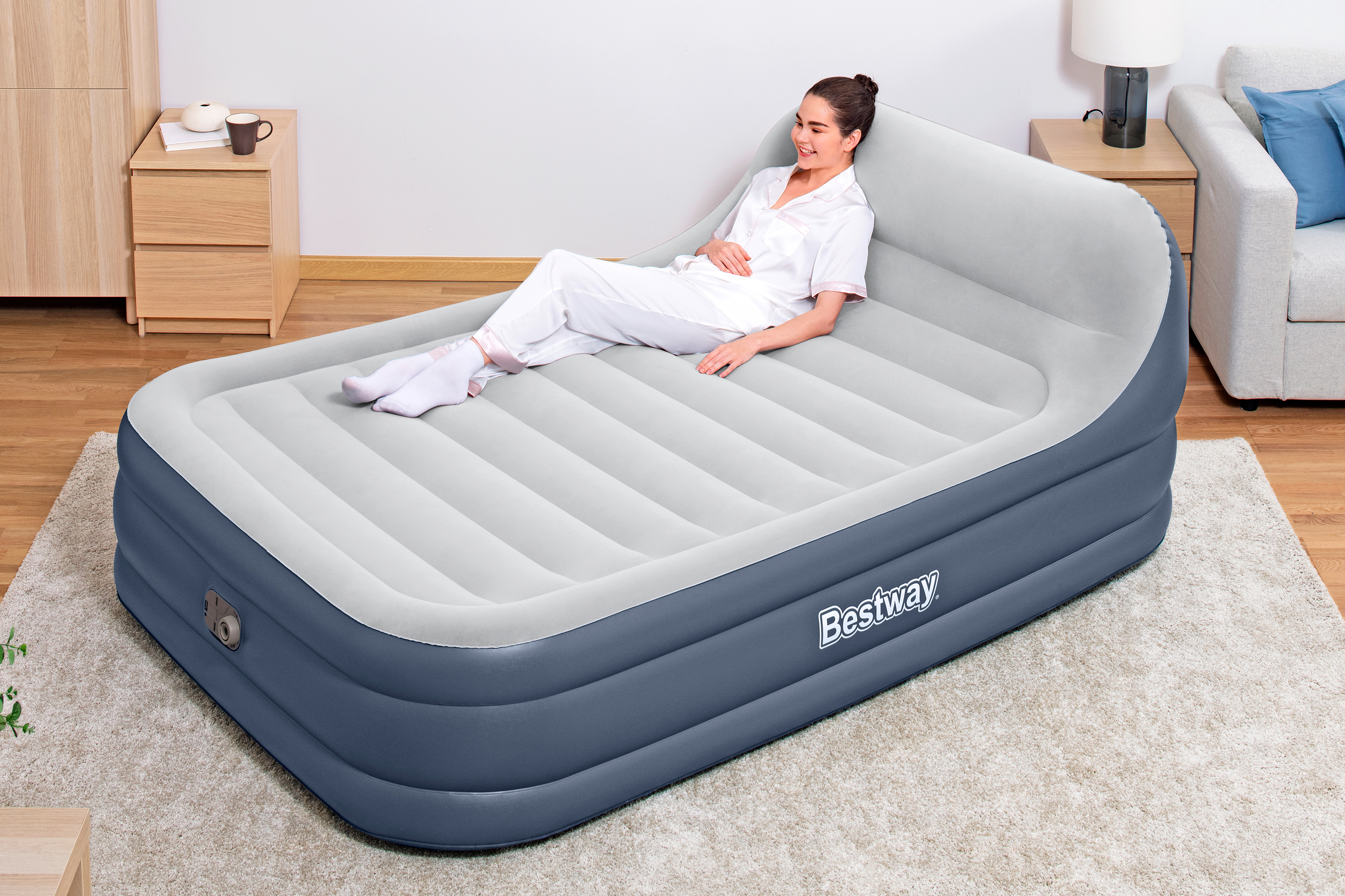 TriTech® Doppelluftbett SleekFlow™ mit Kopfteil & integrierter Elektropumpe 226 x 152 x 84 cm