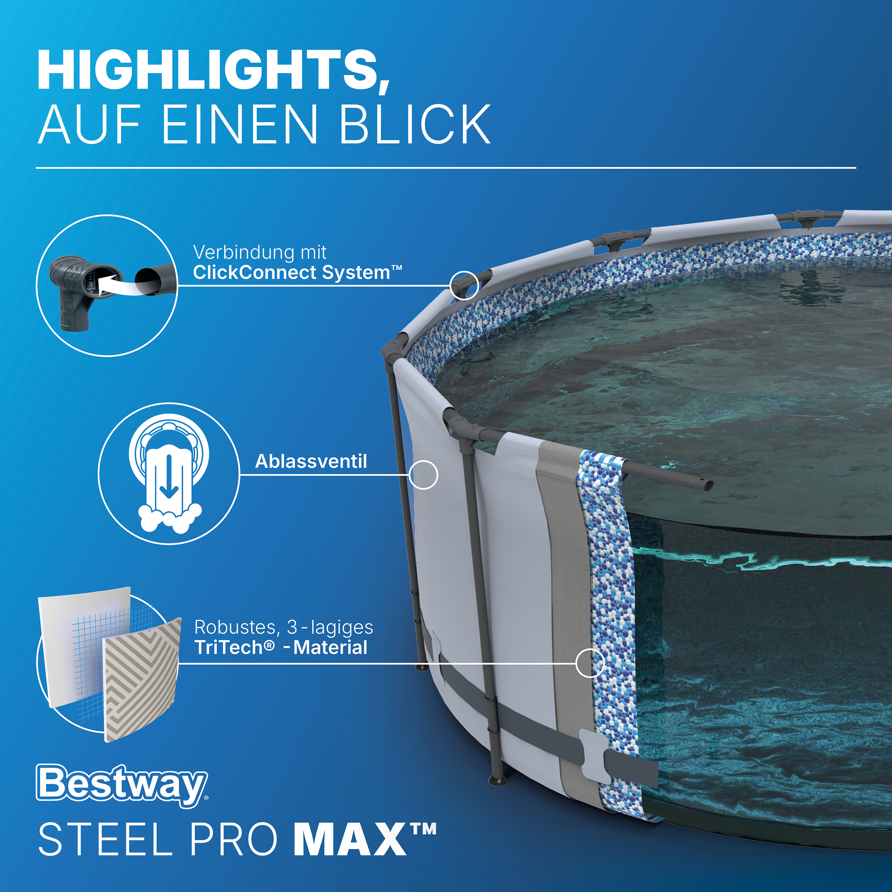 Steel Pro MAX™ Frame Pool Komplett Set mit Filterpumpe Ø 396 x 107 cm, Op Art-Design, rund
