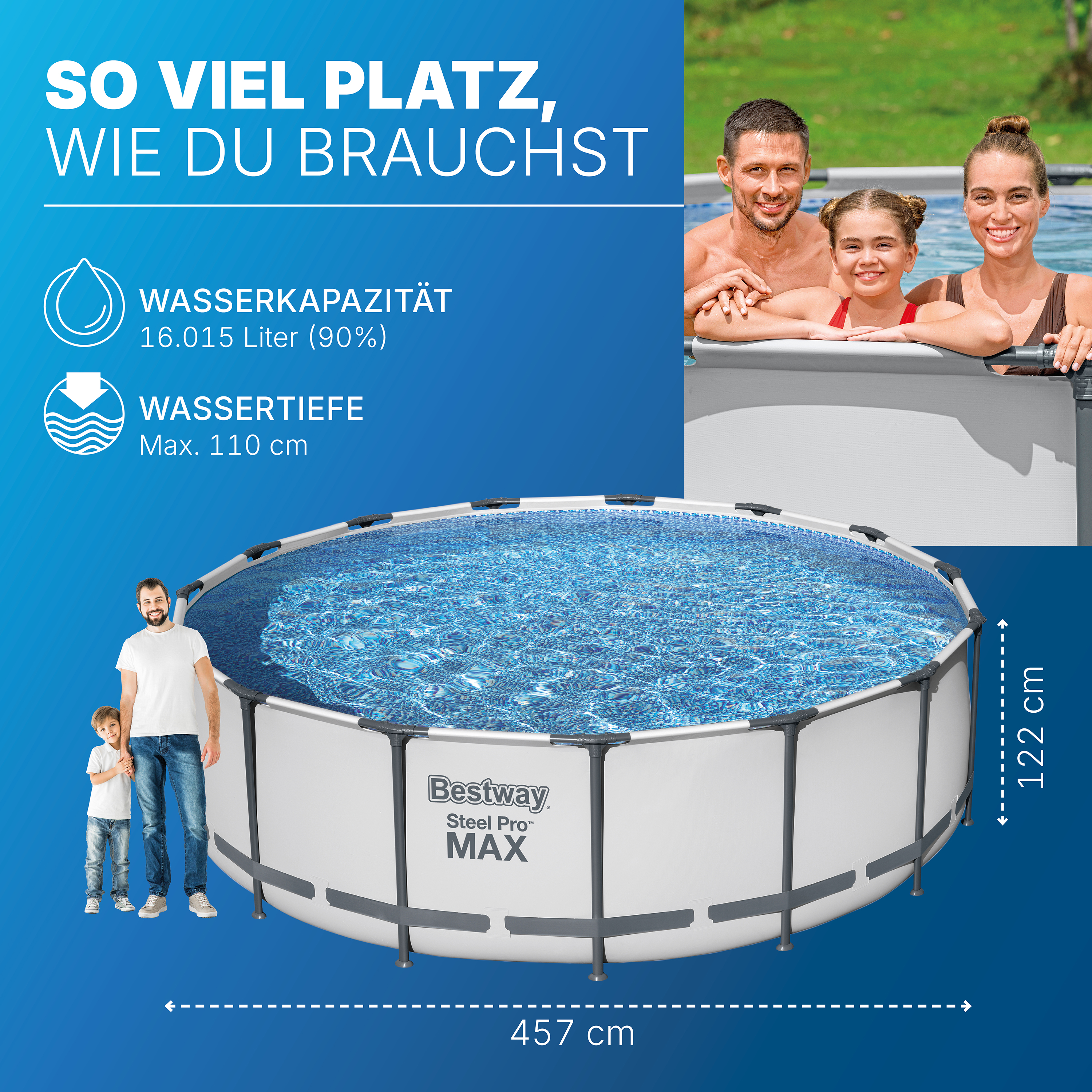 Steel Pro MAX™ Solo Pool ohne Zubehör Ø 457 x 122 cm, lichtgrau, rund