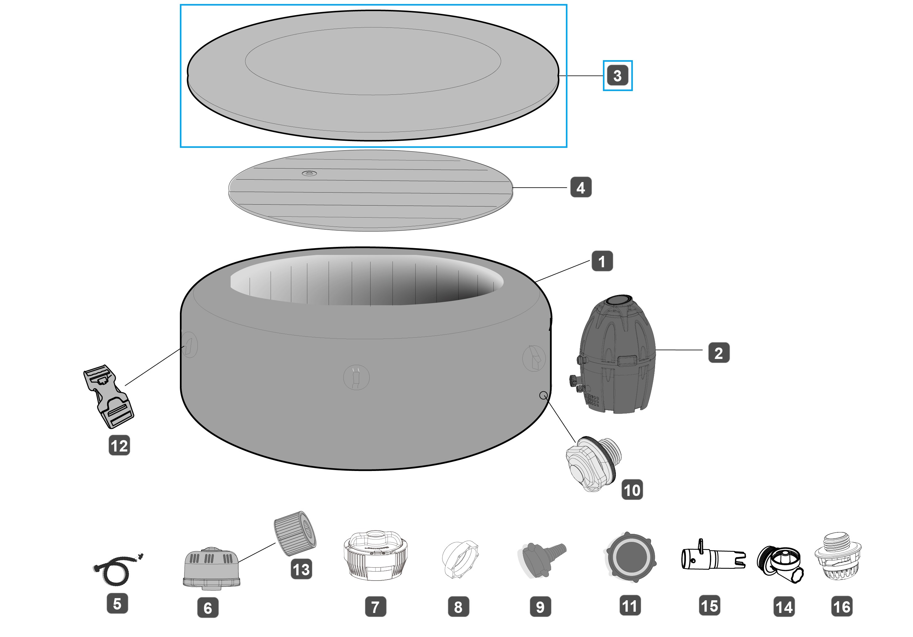 Bestway® Spare Part 71" x 26"/180cm x 66cm Lay-Z-Spa Miami Top Reinforced Cover