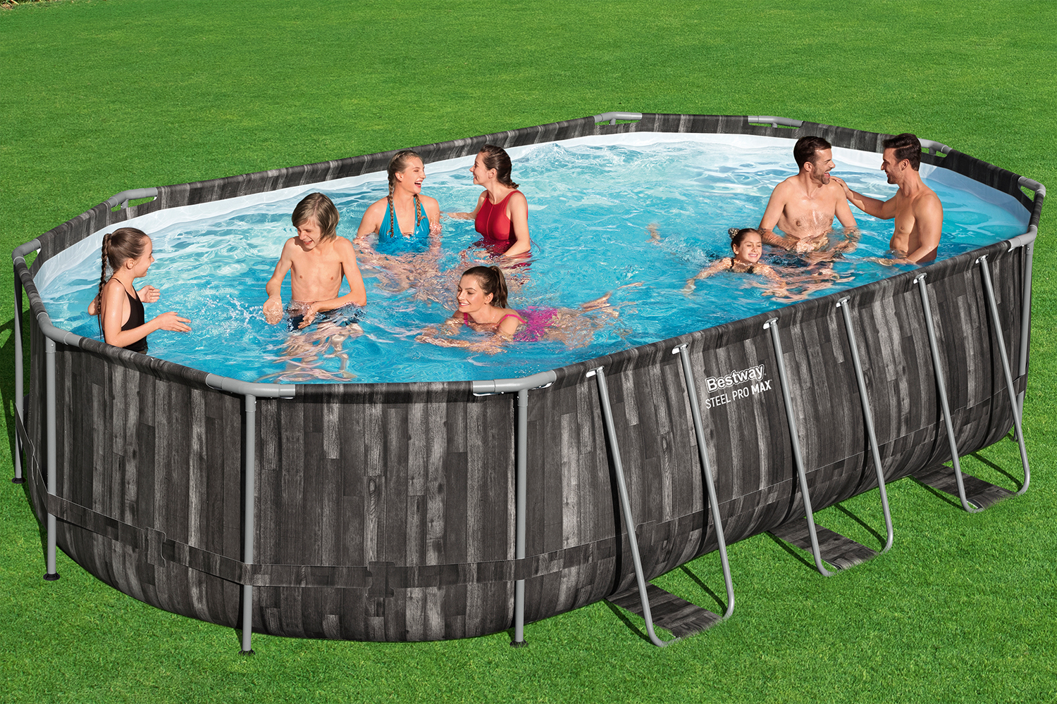 Steel Pro MAX™ Frame Pool Komplett-Set mit Filterpumpe 610 x 366 x 122 cm , Holz-Optik (Mooreiche), oval