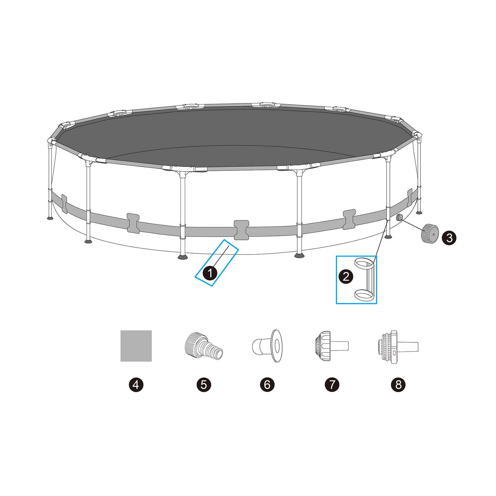 Ersatzteil Poolfolie für Steel Pro 366x76ccm, rund - inklusive Kunststoffring-Set