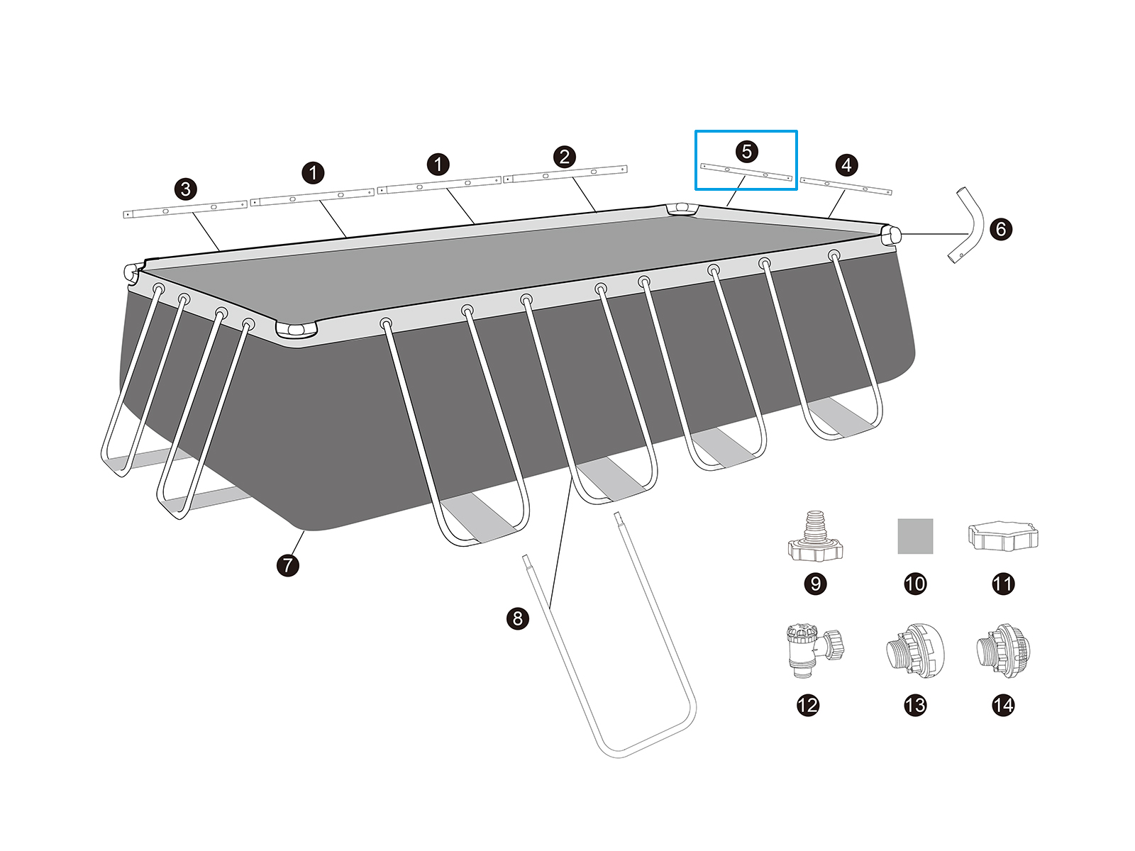 Bestway® Spare Part  Top rail E (galvanised) for Bestway® APX 365™ pools (561KA / 561KJ), angular Bestway® Spare Part  Top rail E (galvanised) for Bestway® APX 365™ pools (561KA / 561KJ), angular