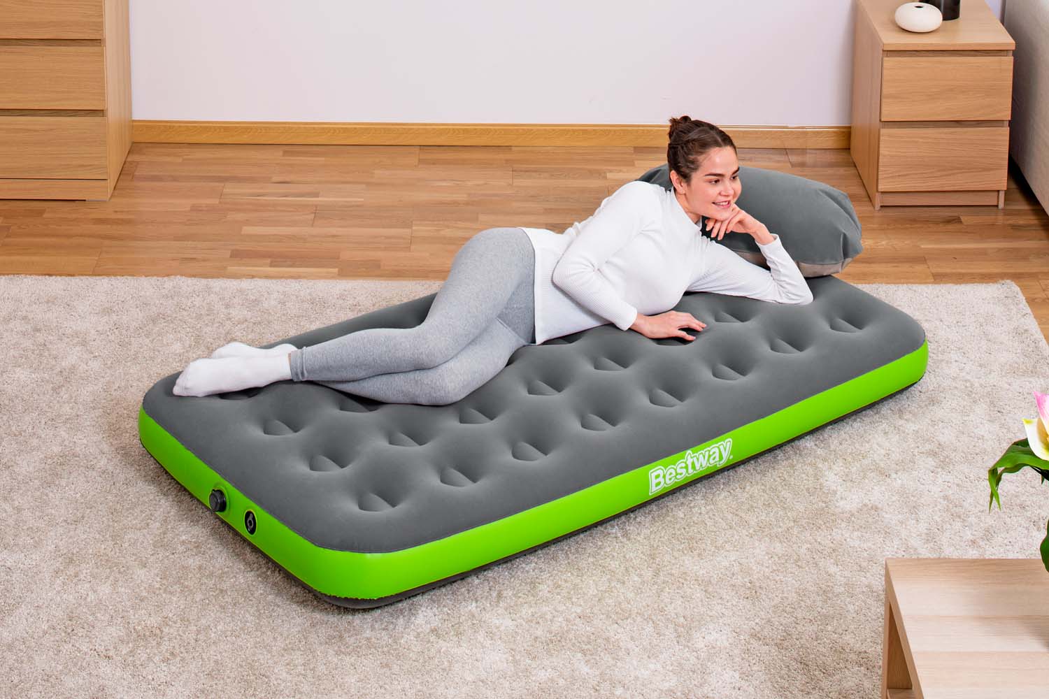 Single-Luftbett  Roll & Relax mit Kissenpumpe 188 x 99 x 22 cm