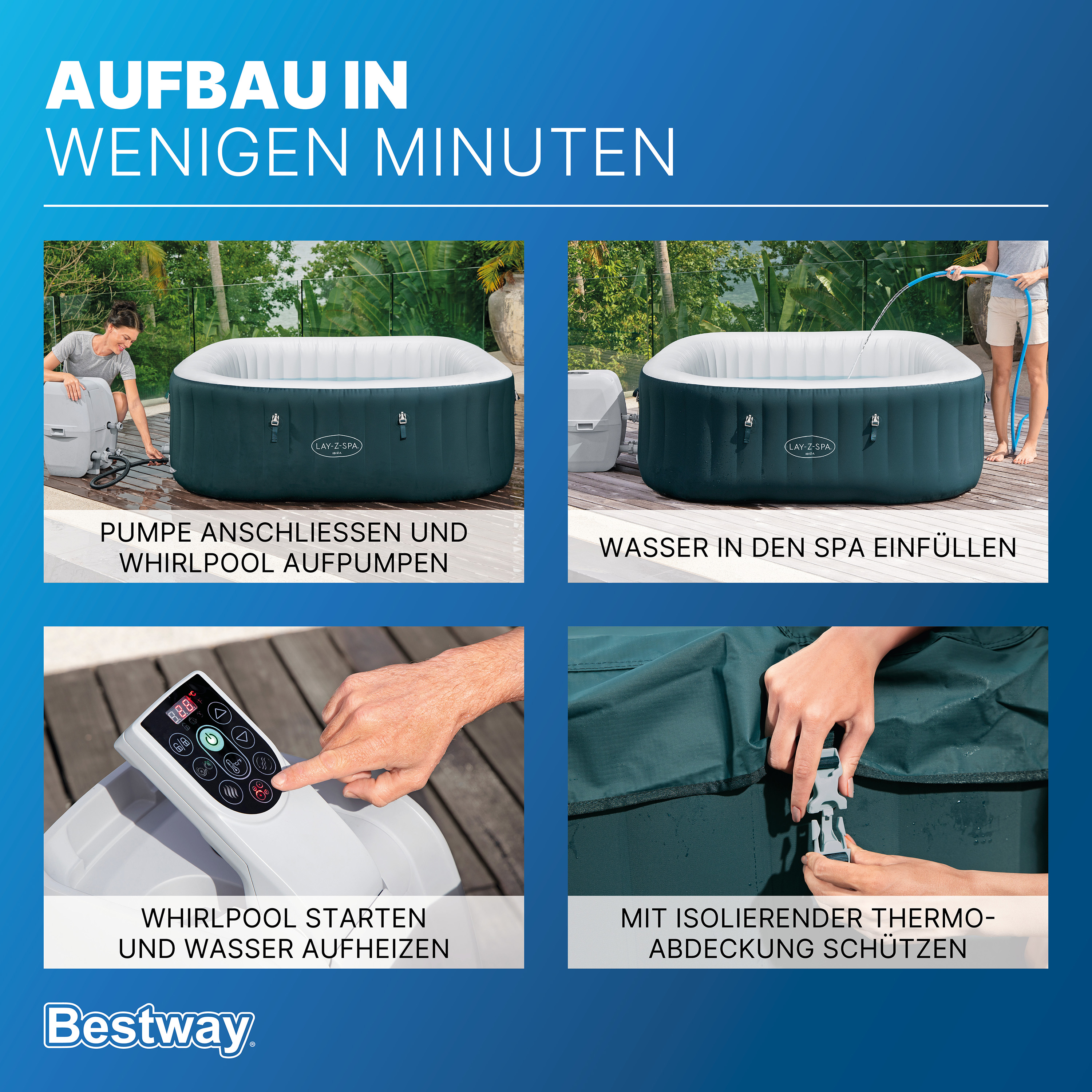 LAY-Z-SPA® Energiespar Whirlpool Ibiza AirJet™, für 4 Personen, 180 x 180 x 66 cm, Dunkelgrün