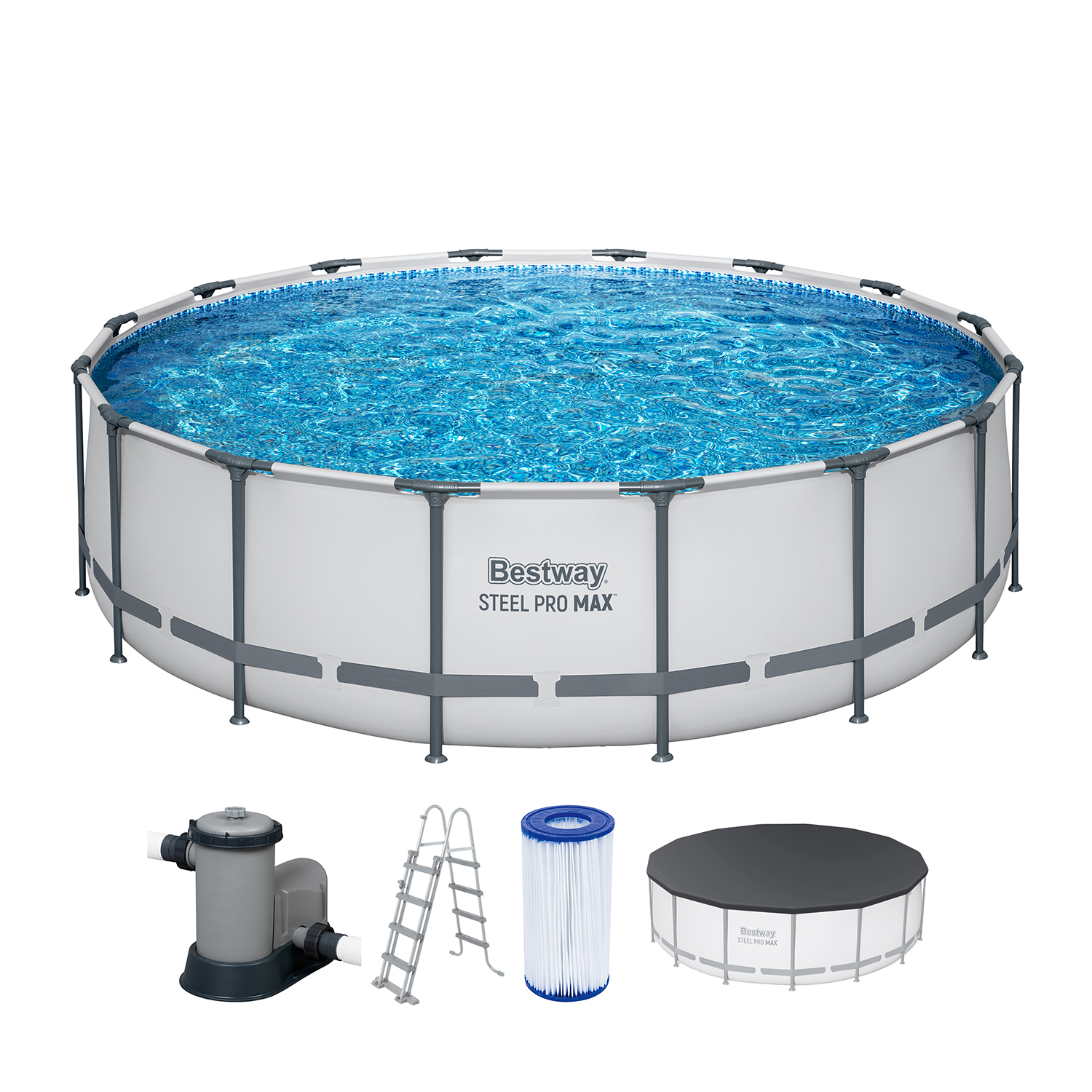 Steel Pro MAX™ Frame Pool Komplett Set mit Filterpumpe Ø 488 x 122 cm , lichtgrau, rund