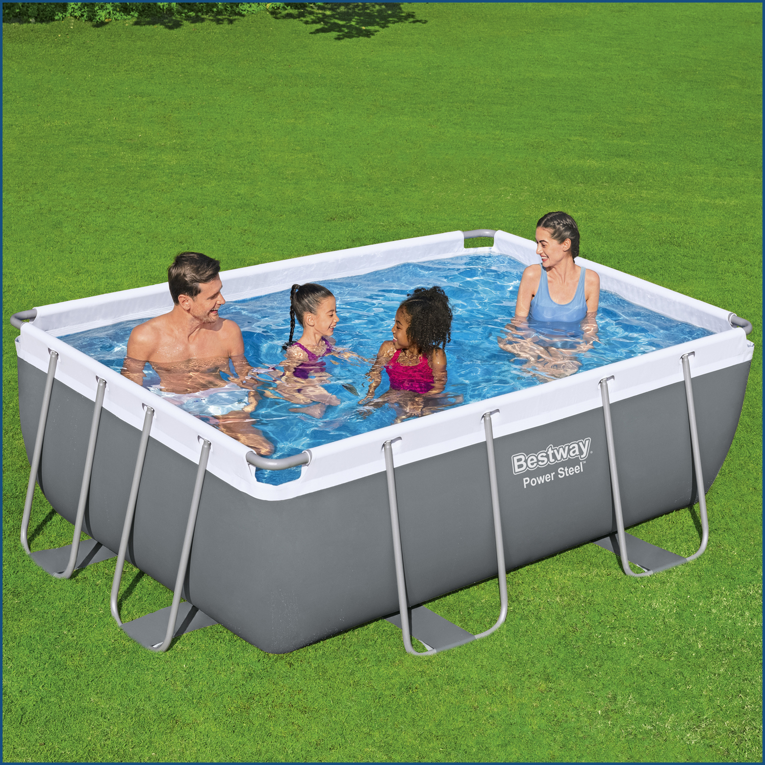 Power Steel™ Frame Pool Set mit Filterpumpe 282 x 196 x 84 cm, grau, eckig