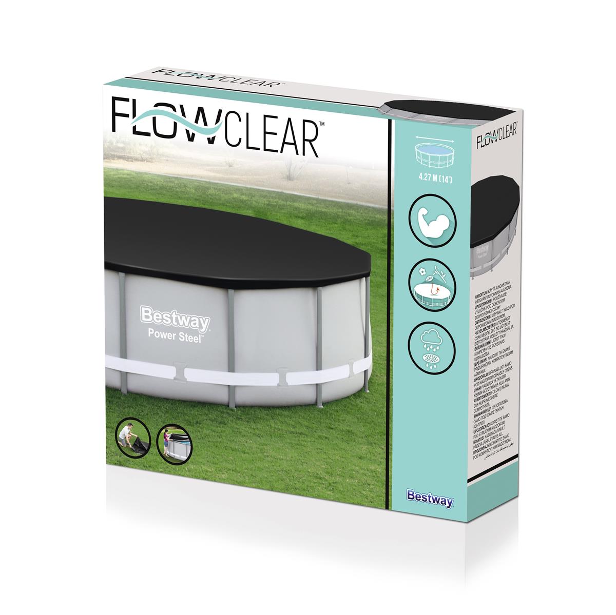 Flowclear™ PVC-Abdeckplane Ø 427 cm, schwarz, rund