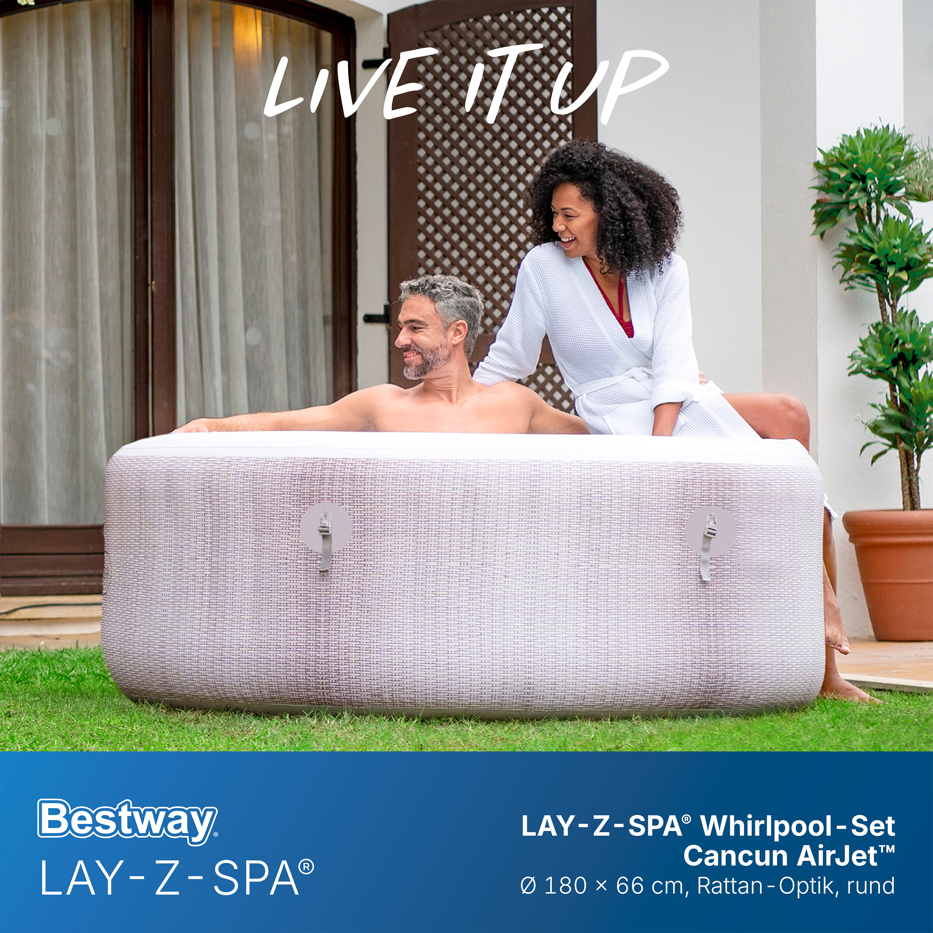 Bestway® LAY-Z-SPA® Whirlpool - Set Cancun AirJet™ mit Getränkehaltern & Kissen Ø 180 x 66 cm