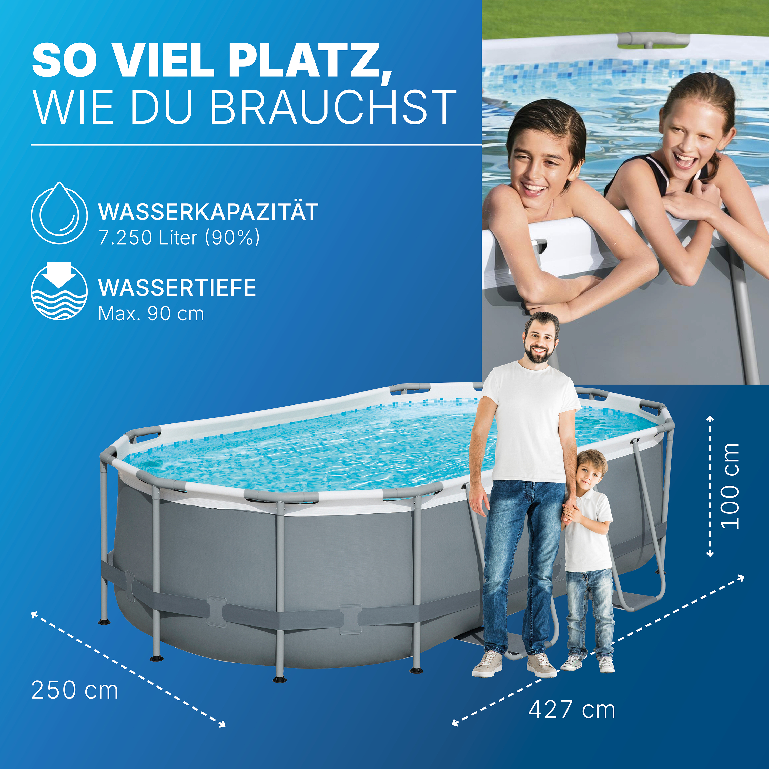 Steel Pro MAX™ Solo Pool ohne Zubehör 427 x 250 x 100 cm , grau, oval