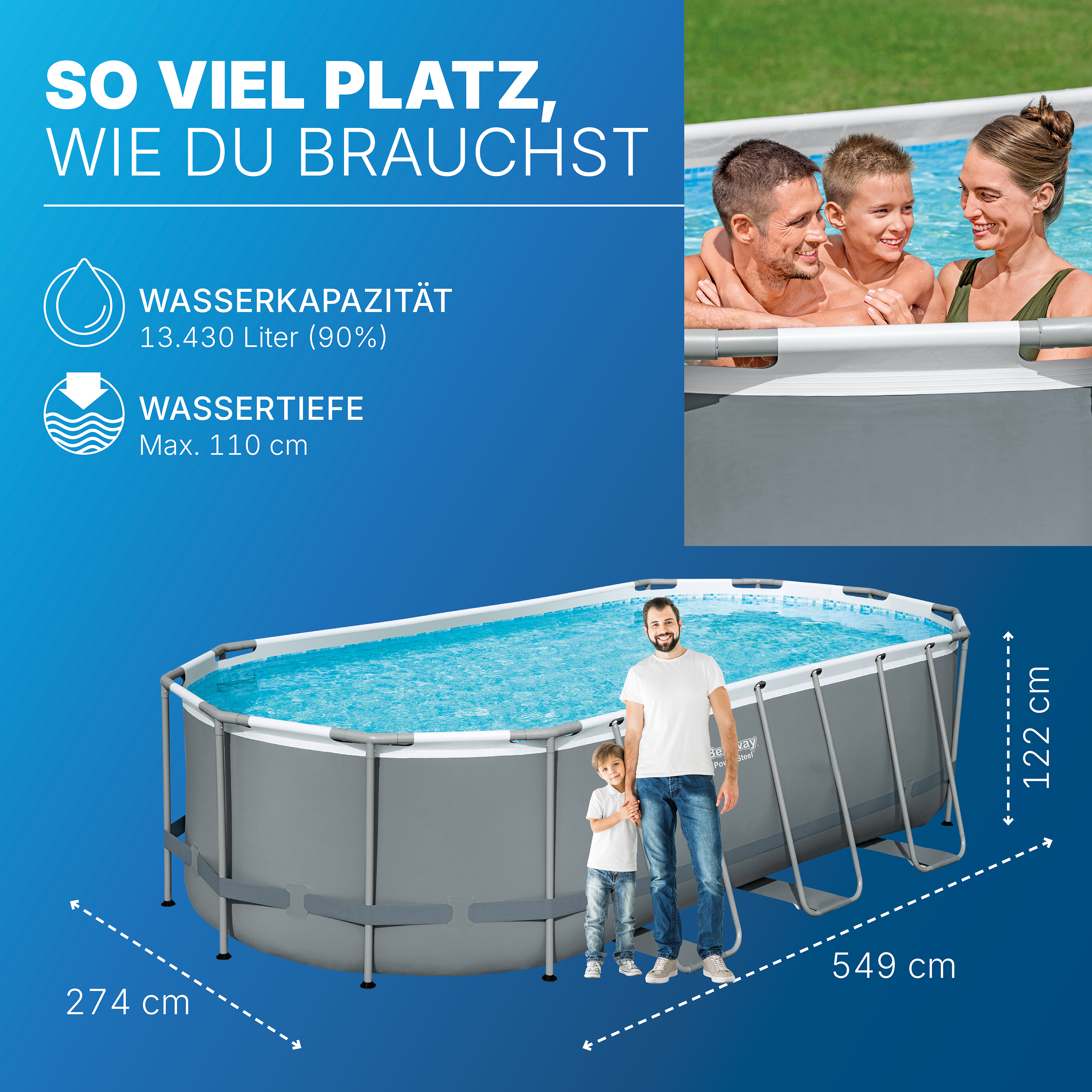 Steel Pro MAX™ Solo Pool ohne Zubehör 549 x 274 x 122 cm, grau, oval