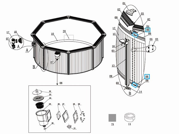 Bestway® Spare Part Rail connector set (blue / 10 pieces) for Hydrium™ stell wall pools