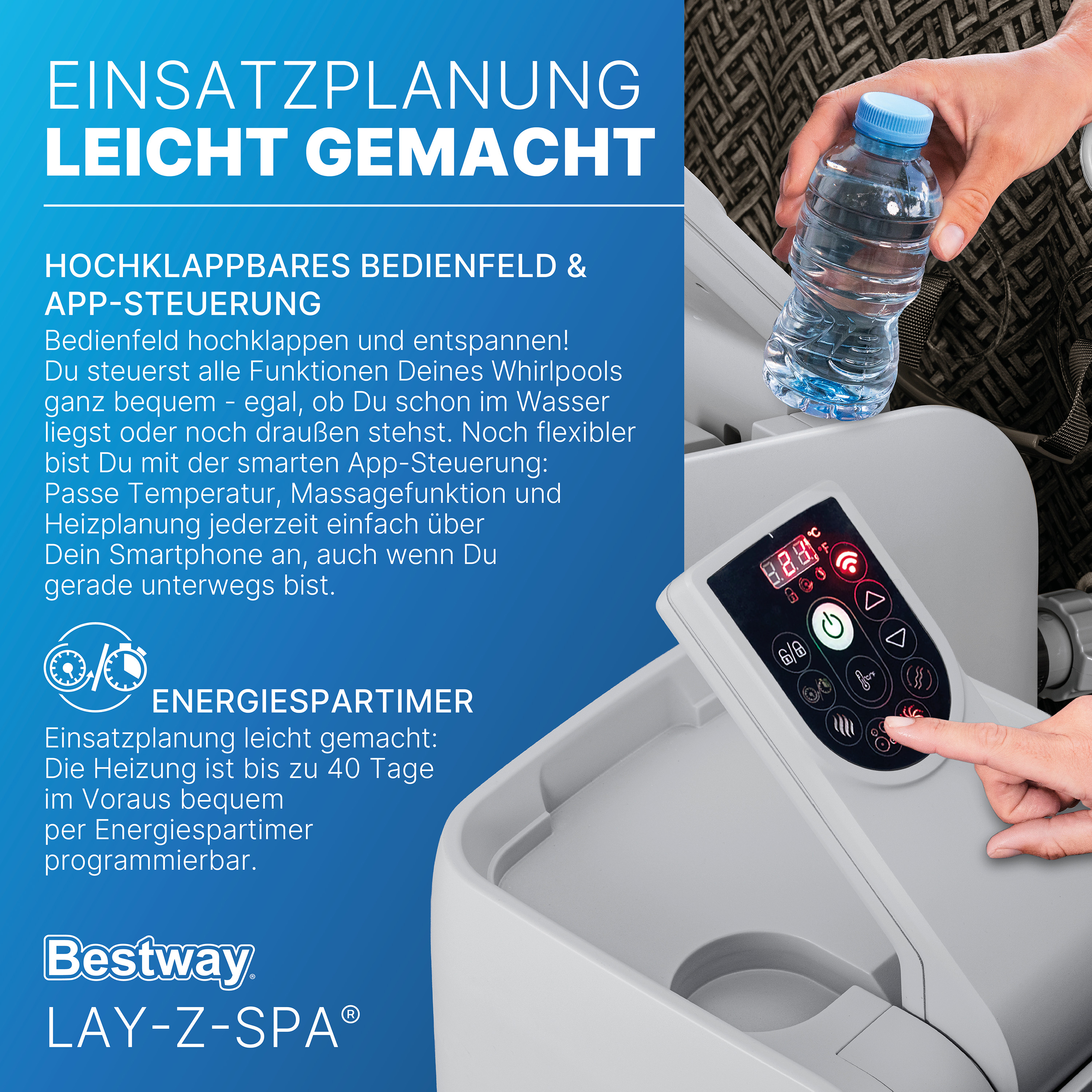 LAY-Z-SPA® Energiespar Whirlpool Cabo HydroJet™ mit App-Steuerung, für 6 Personen, 180 x 180 x 71 cm, Kreuzgeflecht-Optik (Eichengrau)