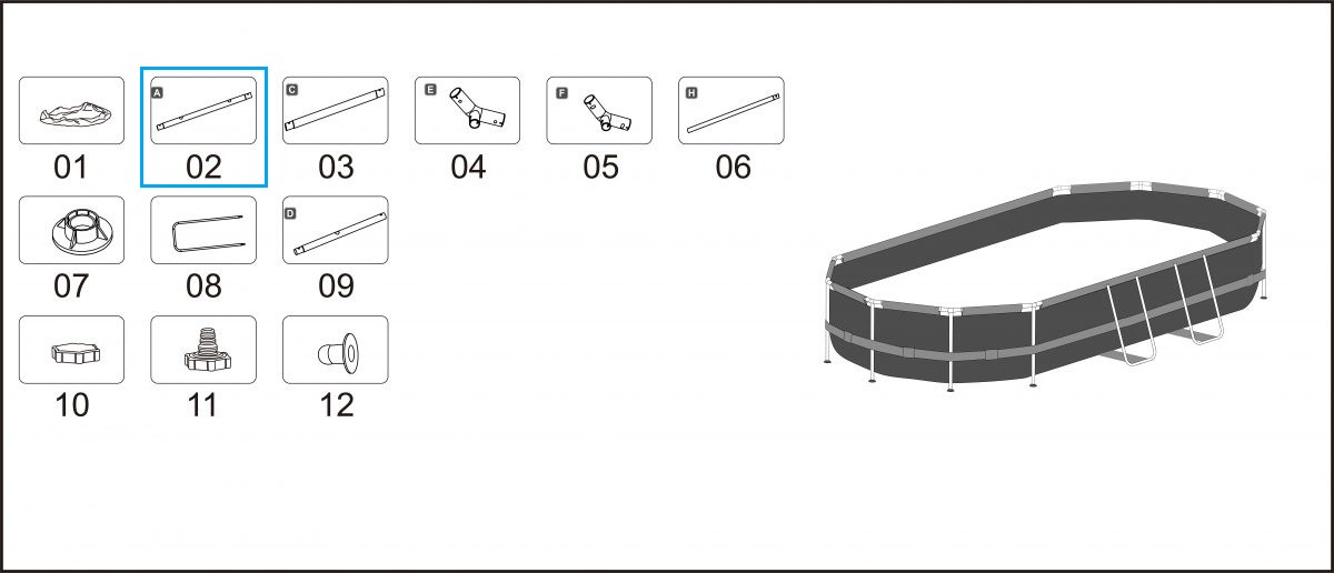 Bestway® Spare Part Top rail A (grey) for Power Steel™ frame pool 488 x 305 x 107 cm, oval