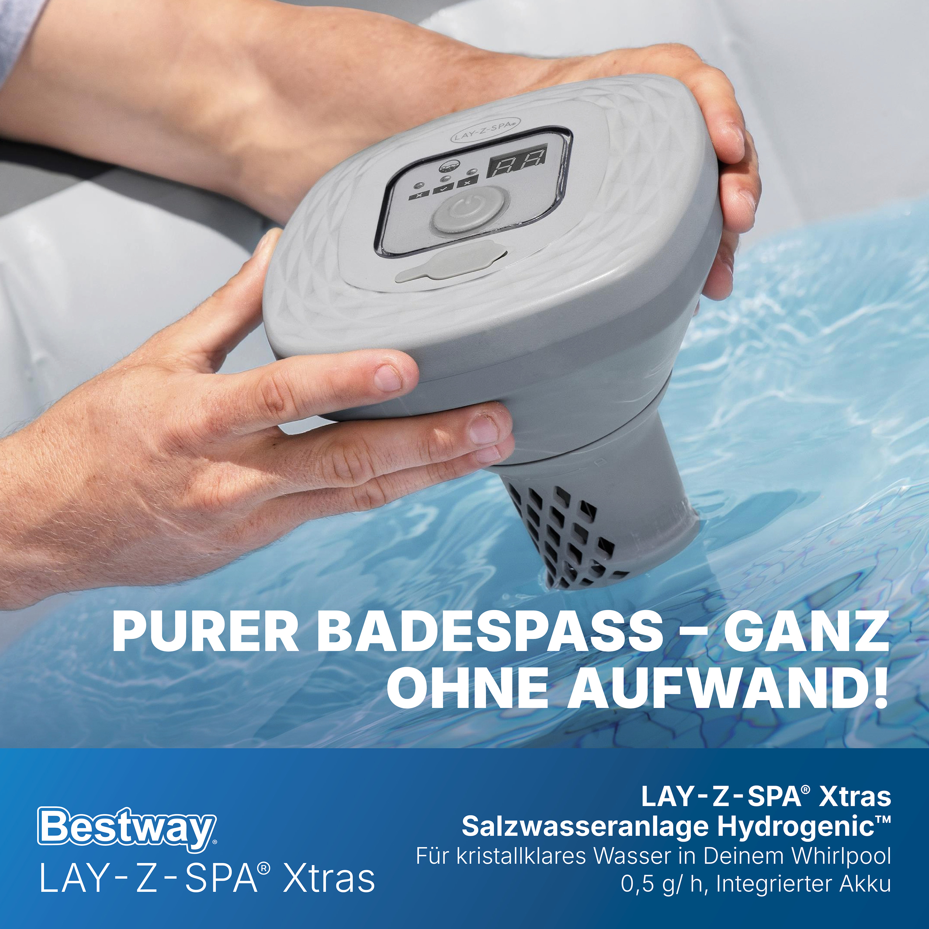 LAY-Z-SPA® Xtras schwimmende, akkubetriebene Salzwasseranlage Hydrogenic™ 0,5 g/ h