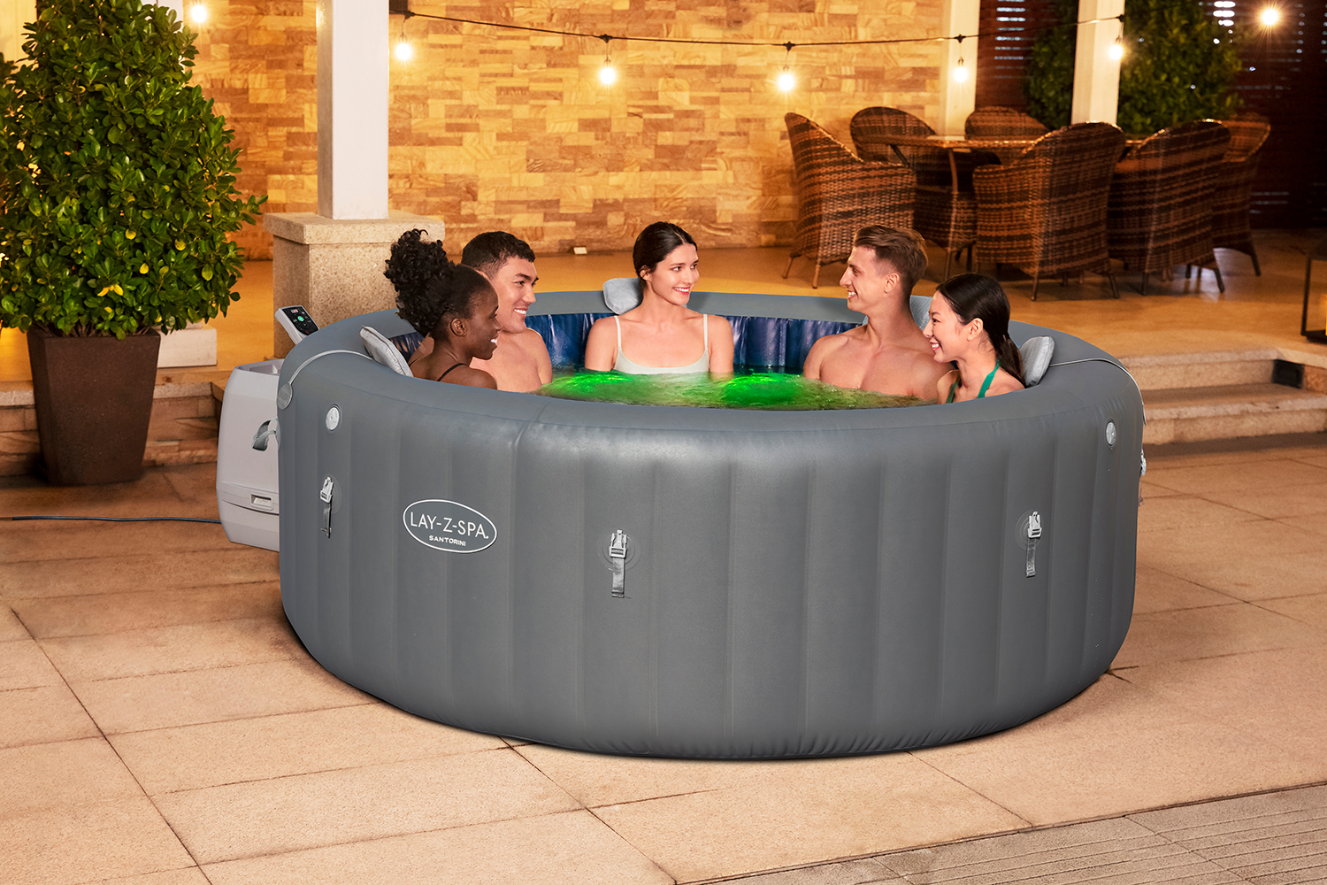 LAY-Z-SPA® Energiespar Whirlpool Santorini HydroJet Pro™ mit App-Steuerung, für 7 Personen Ø 216 x 80 cm, Graphit