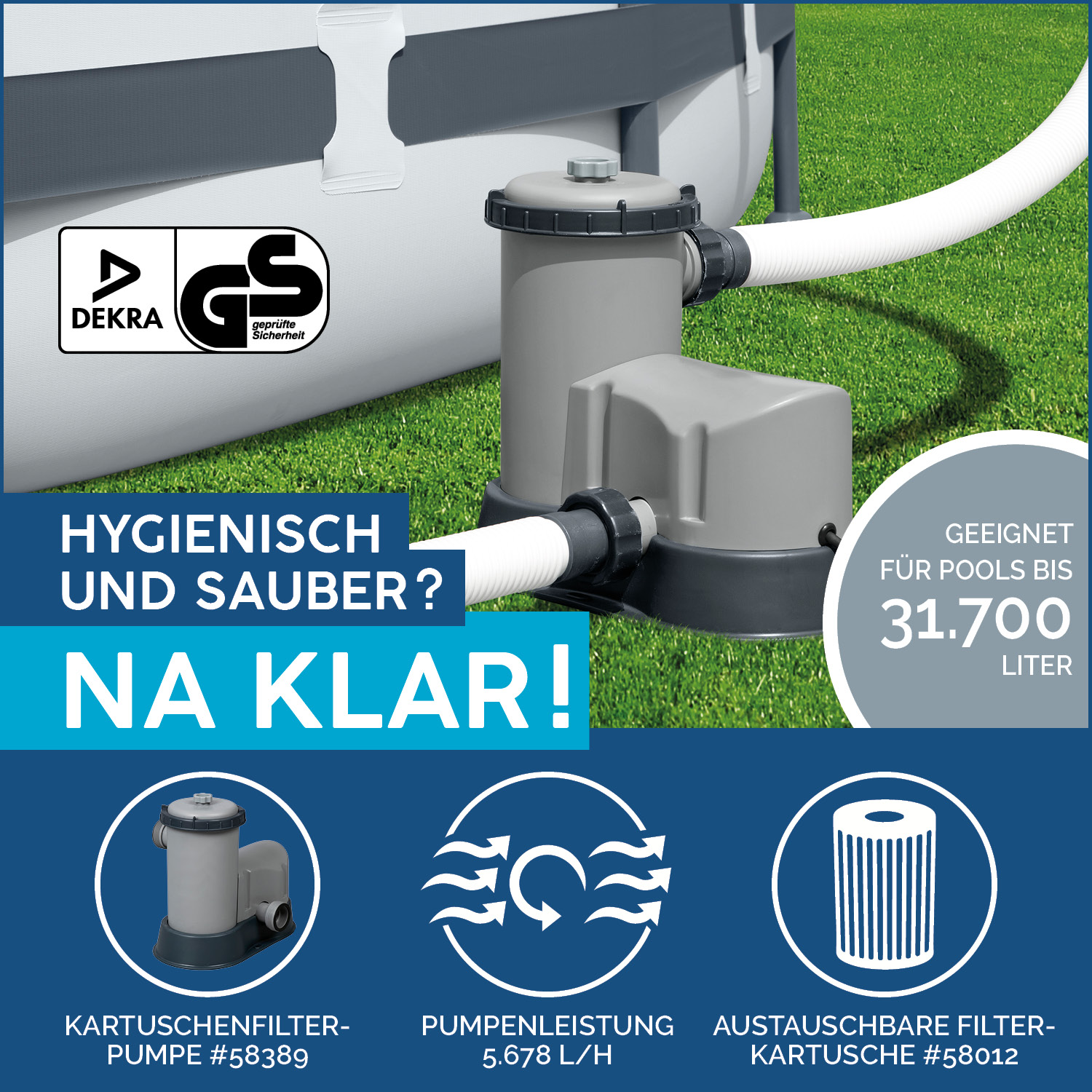 Steel Pro MAX™ Frame Pool Komplett-Set mit Filterpumpe Ø 488 x 122 cm , lichtgrau, rund