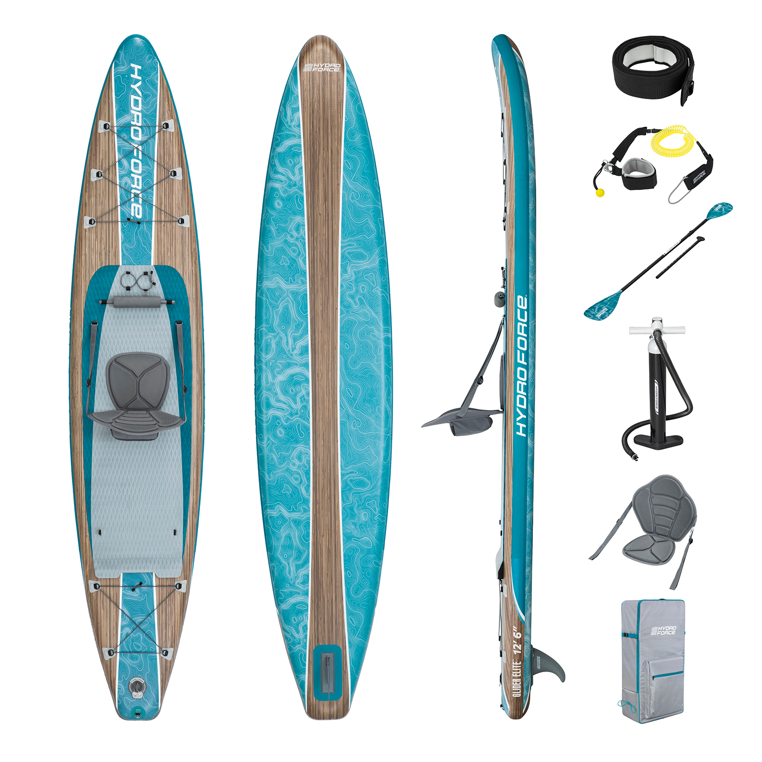Hydro Force® SUP Touring Board-Set Glider Elite™ mit Sitz 381 x 79 x 15 cm