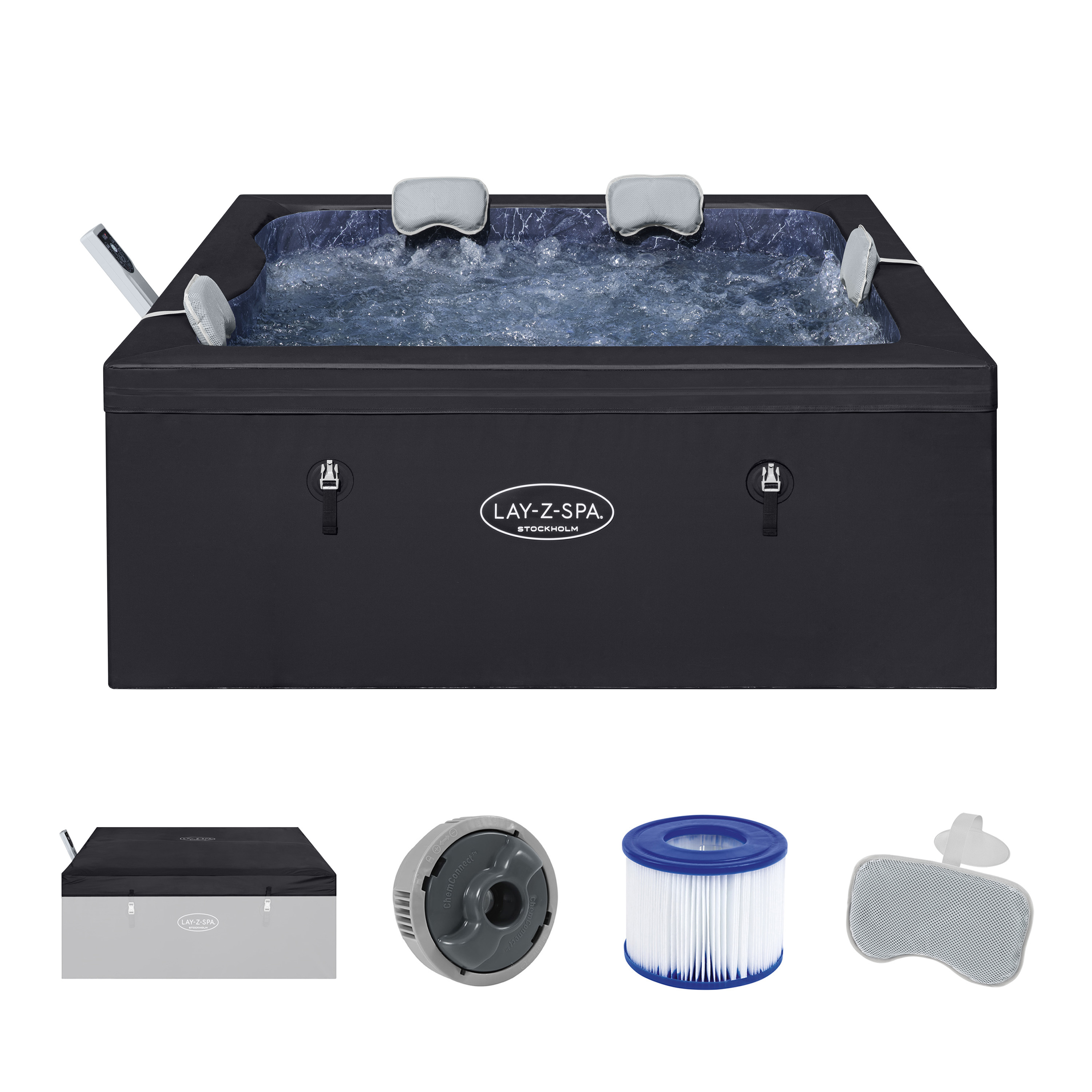 LAY-Z-SPA® ThermaCore™ WLAN-Whirlpool Stockholm AirJet™ mit App-Steuerung, für 6 Personen, 164 x 164 x 65 cm, eckig