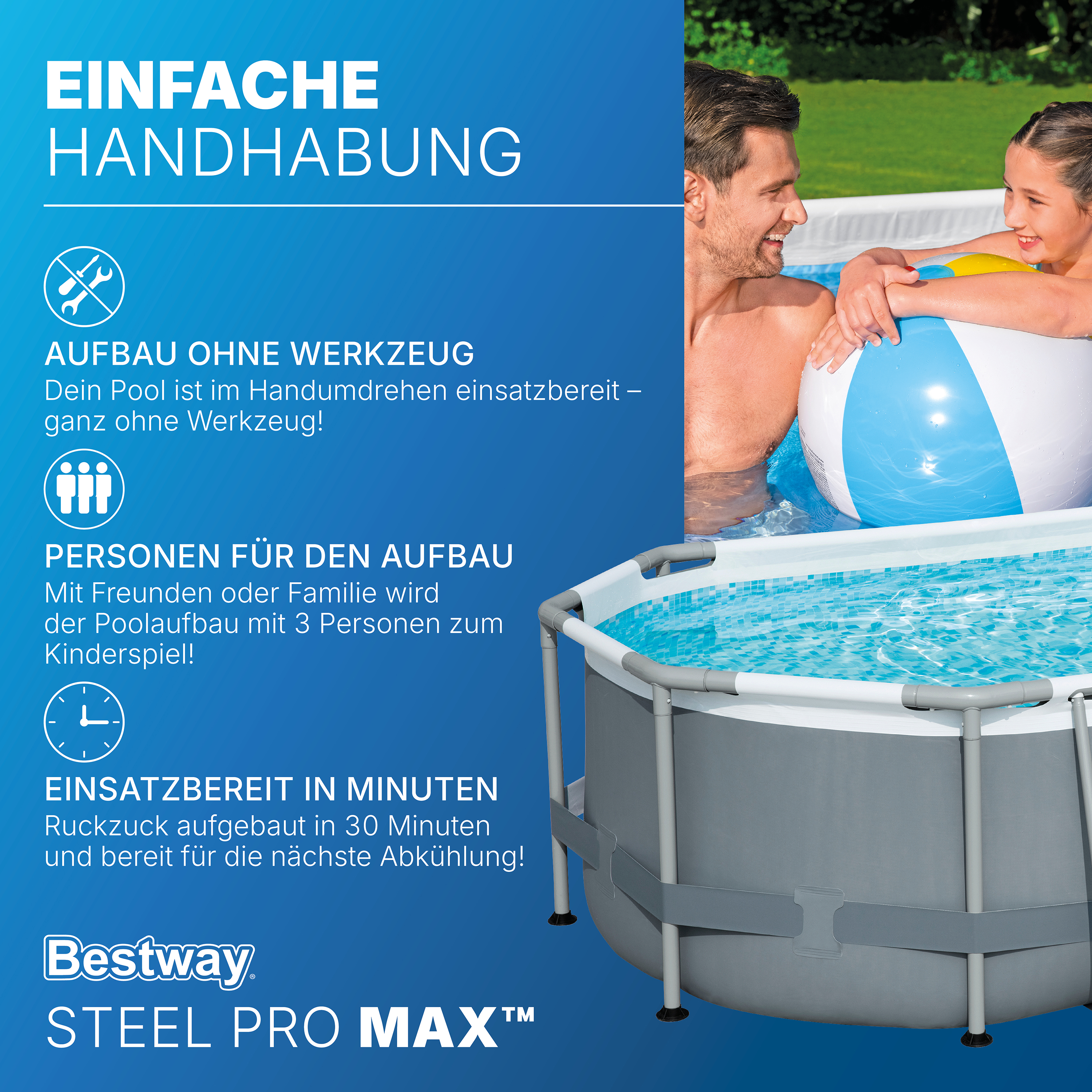 Steel Pro MAX™ Solo Pool ohne Zubehör 427 x 250 x 100 cm , grau, oval