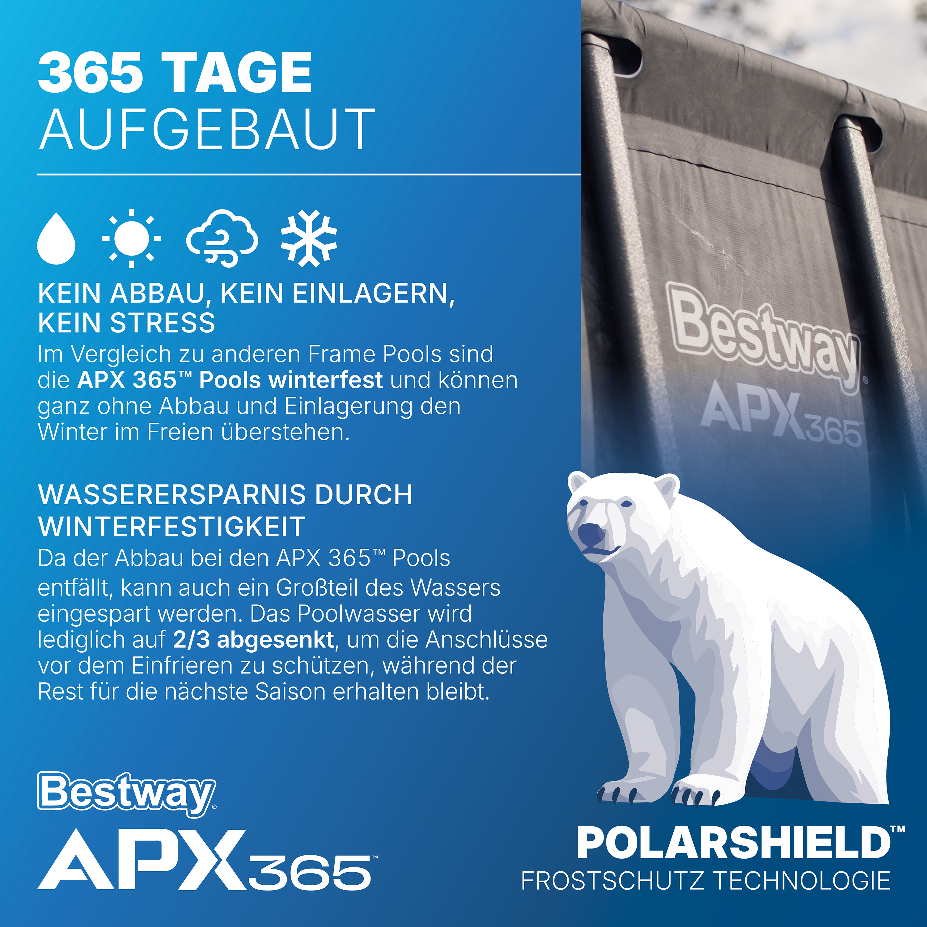 APX365™ Winterfestes Frame Pool Komplett Set mit Sandfilteranlage 956 x 488 x 132 cm, Marmor-Optik (Dunkel), eckig