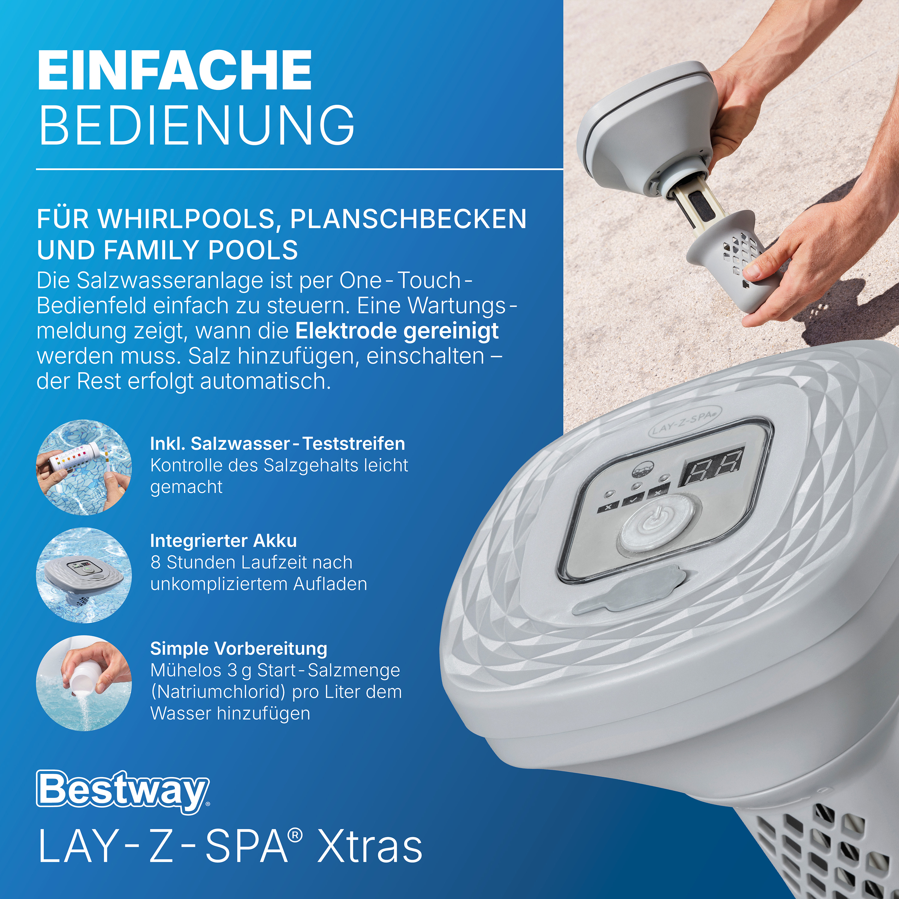 LAY-Z-SPA® Xtras schwimmende, akkubetriebene Salzwasseranlage Hydrogenic™ 0,5 g/ h