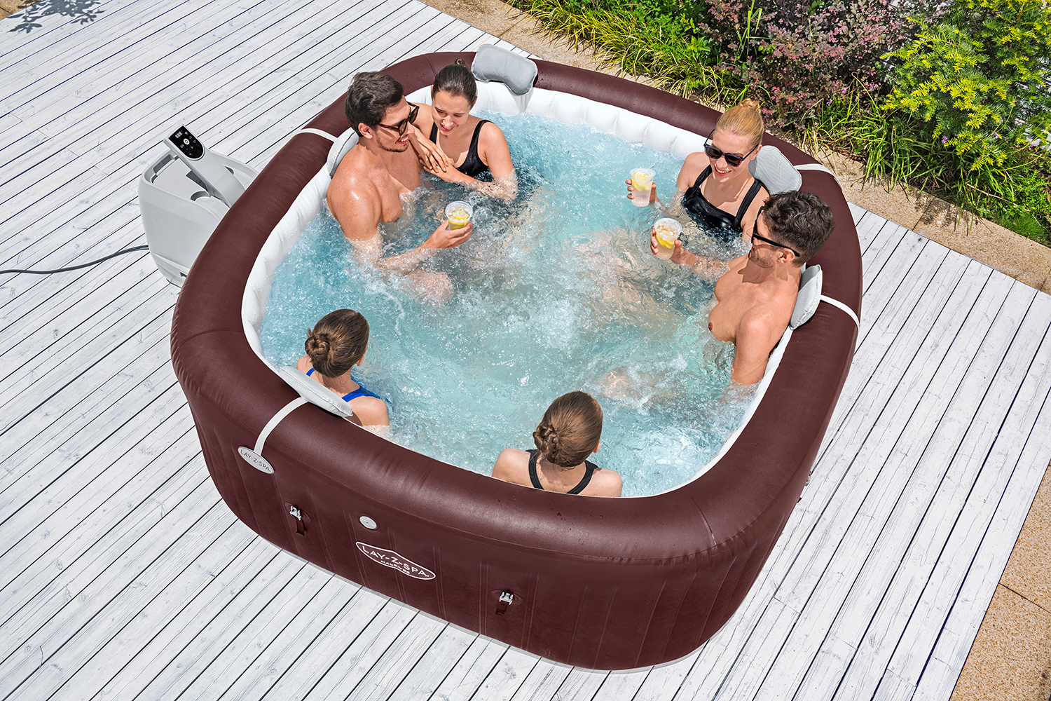 LAY-Z-SPA® Energiespar-Whirlpool Maldives HydroJet Pro™ mit App-Steuerung, für 7 Personen 201 x 201 x 80 cm, Mahagoni